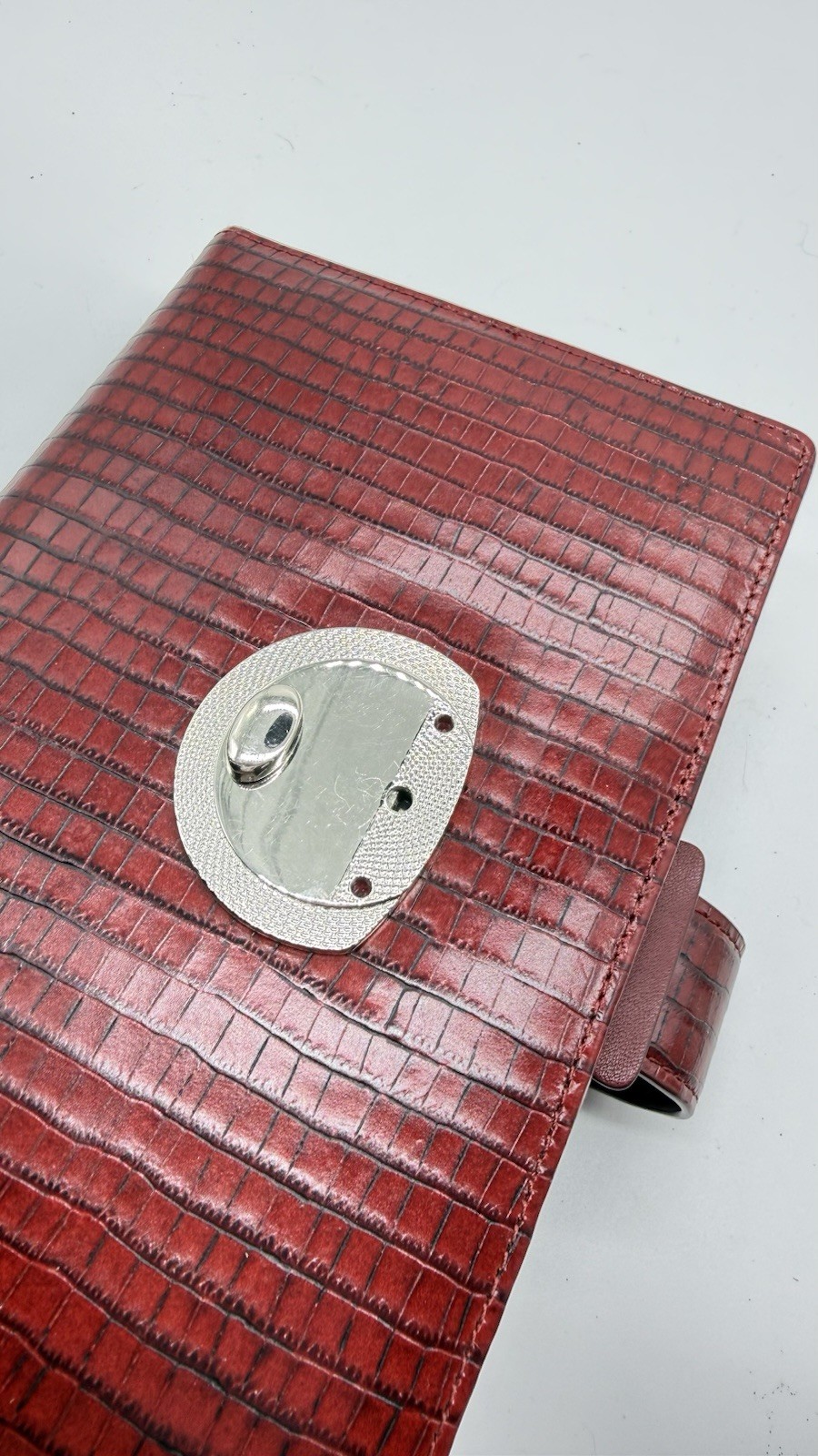 Filofax Ruby red Deco Personal size planner Organizer Italian Leather Croc. Embo
