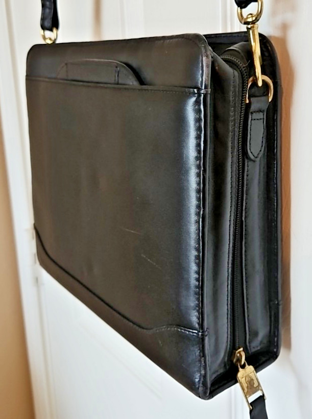 VTG Franklin Quest 11.5″ Black Leather 7-Ring Binder Organizer Handles Straps