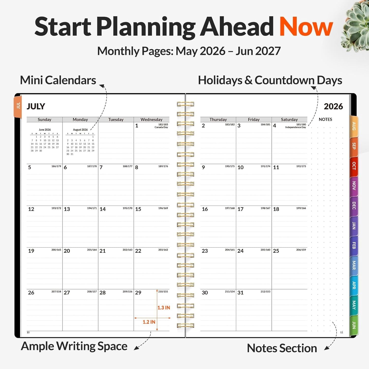 Portable 2026-2027 Weekly & Monthly Academic Planner: Black with Rainbow Accents
