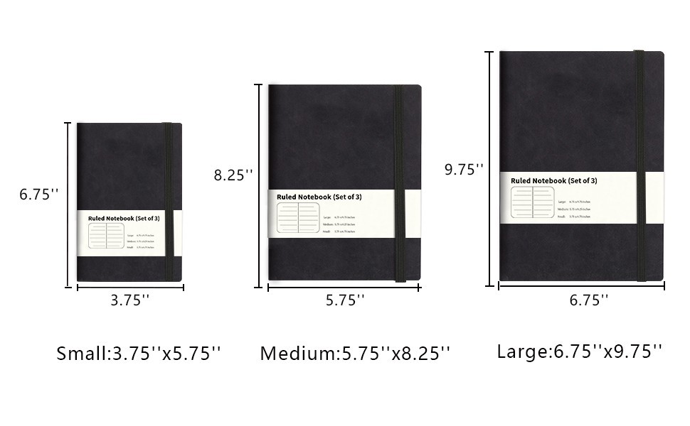 Notebook/Journal (Set of 3), Classic Lined – 200 Pages, 100 GSM Thick Paper Grey