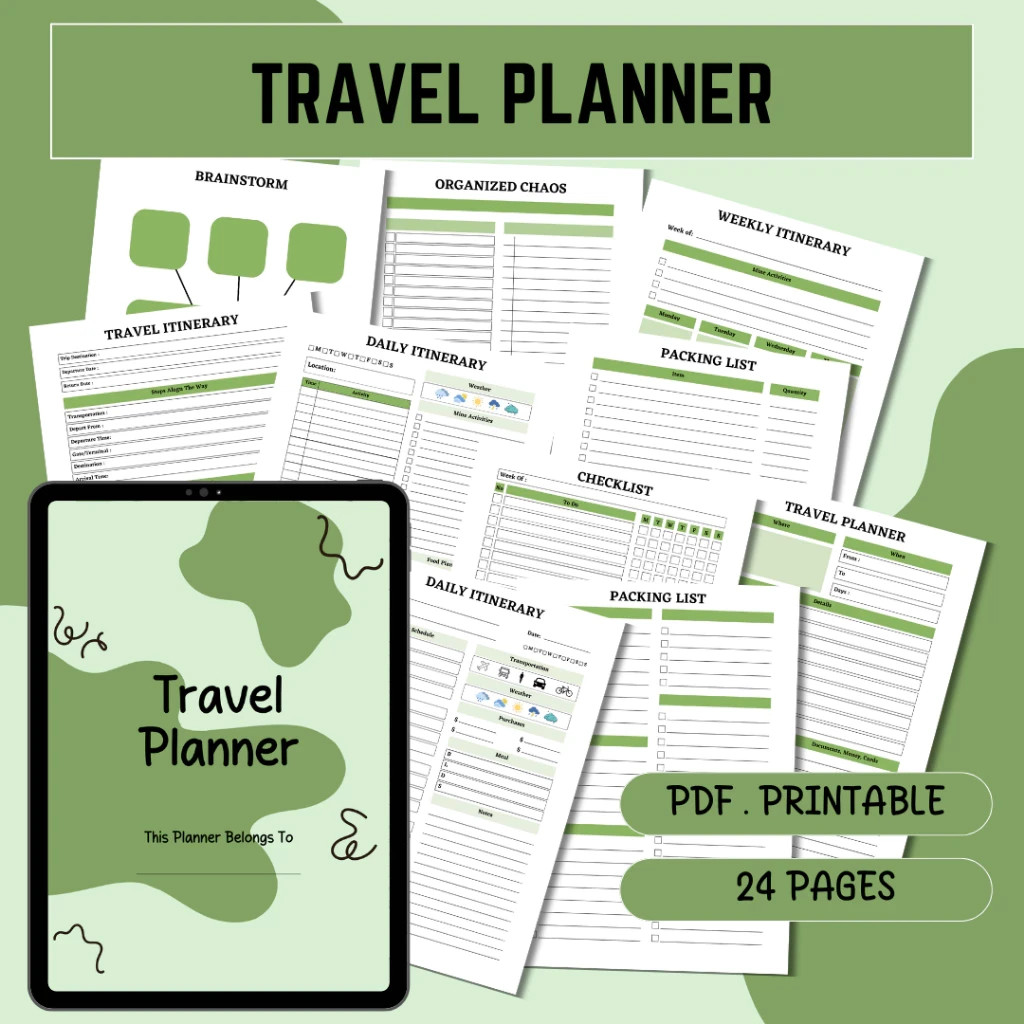 Digital Travel Planner PDF | Trip Organizer | Vacation Planner | Travel Tracker