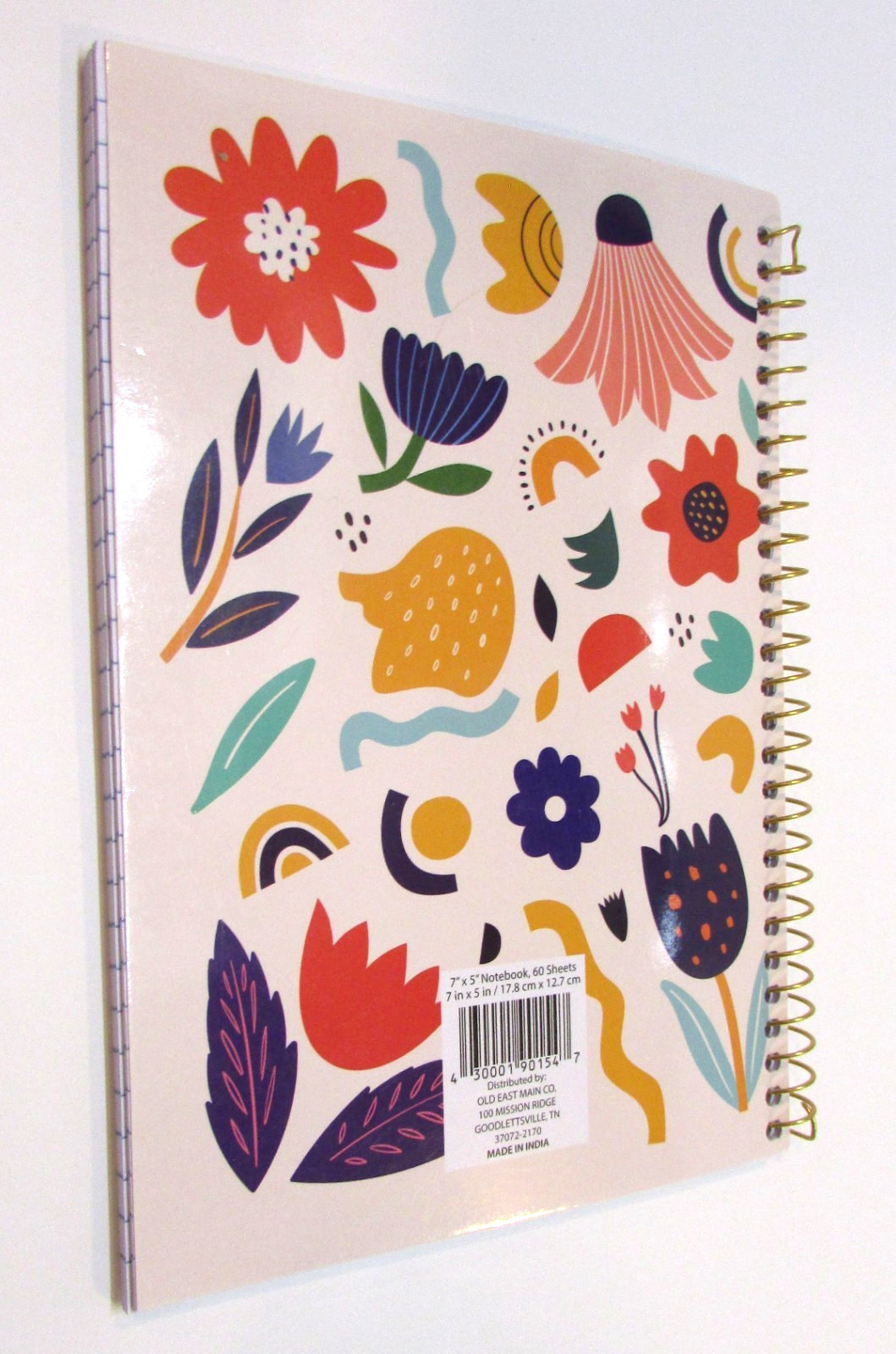 New Old East Main Brand 60 page 5×7 hc Ruled Paper Spiral Floral Cover Notebook