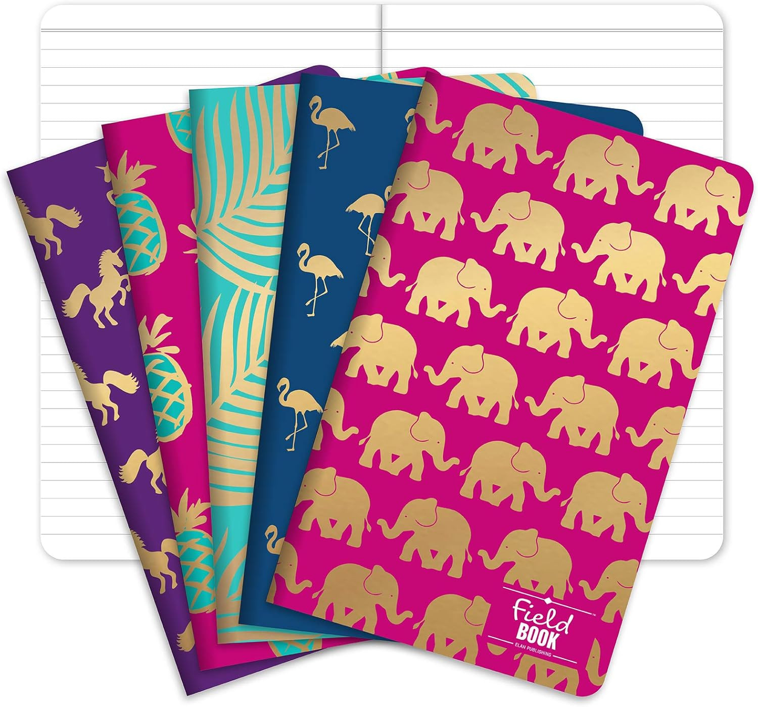 Field Notebook/Journal – Gold Foil Patterns – Lined Memo Book (5″x8″) – Pack of