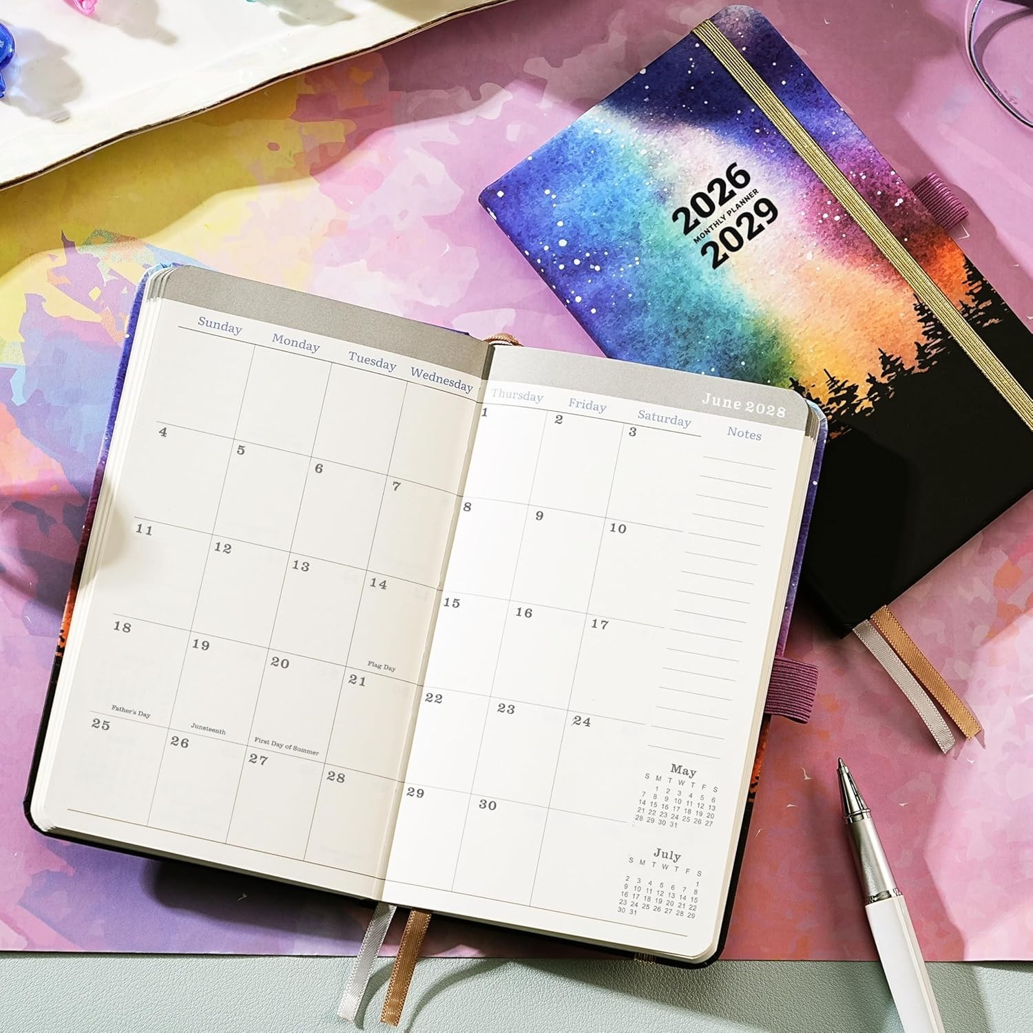 Portable 36- Planner 2026-2029: Inner Pocket & Pen Holder Included