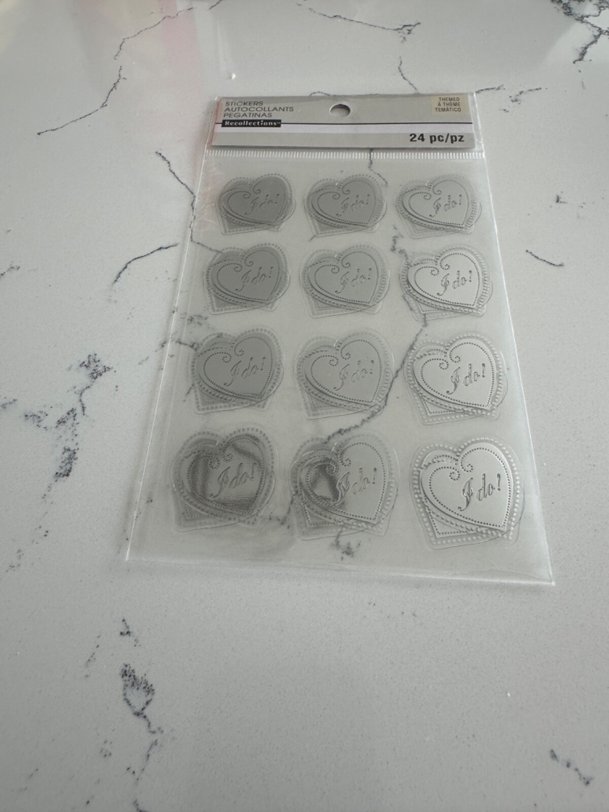 Recollections Dimensional Stickers Silver Hearts Saying I Do! 24 PC Scrapbooking