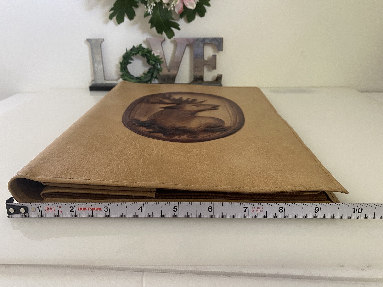 Vintage Business Leather Art Folio Padfolio Cover Embossed Tooled Deer Handmade