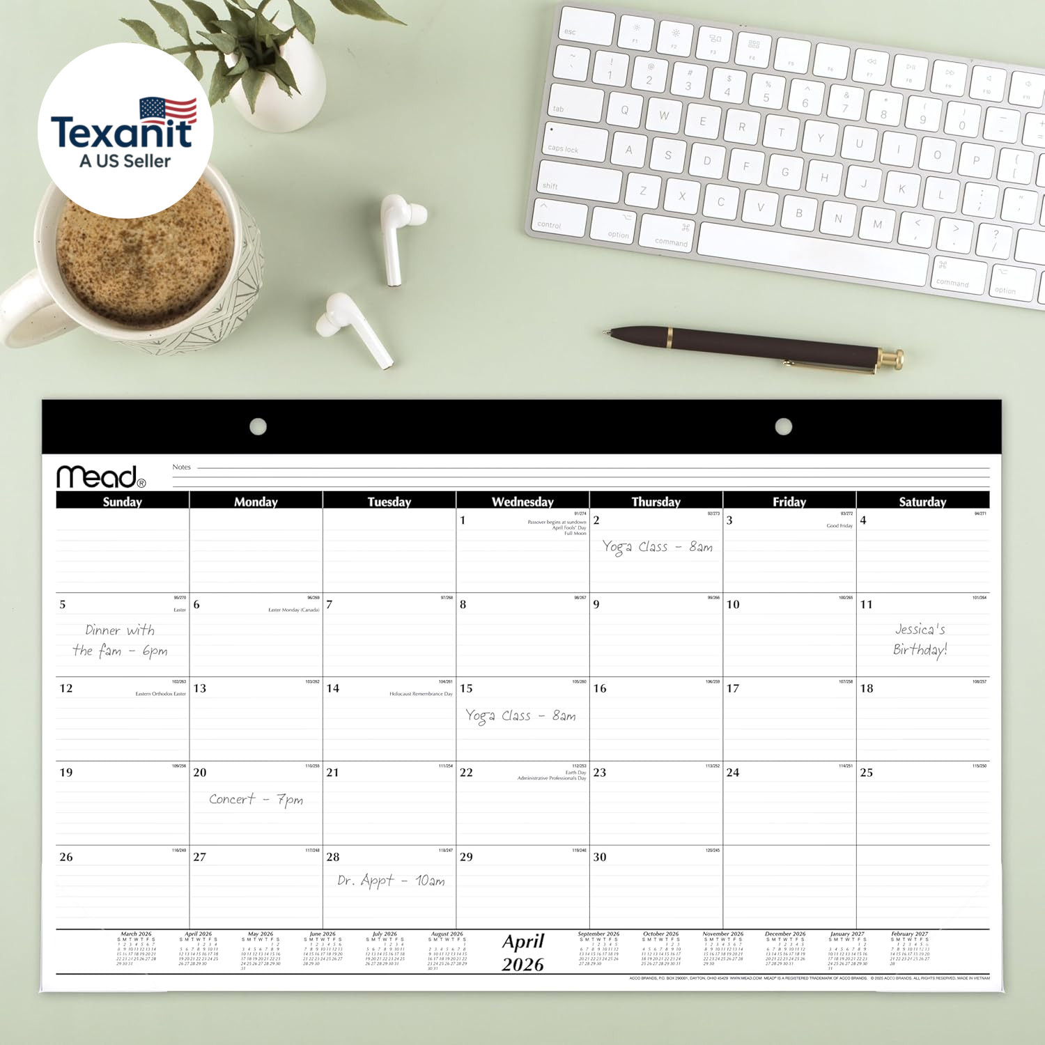 Desk Calendar 2026-2027 Planning Pad, Academic 15-Month April-June, Monthly, 17.