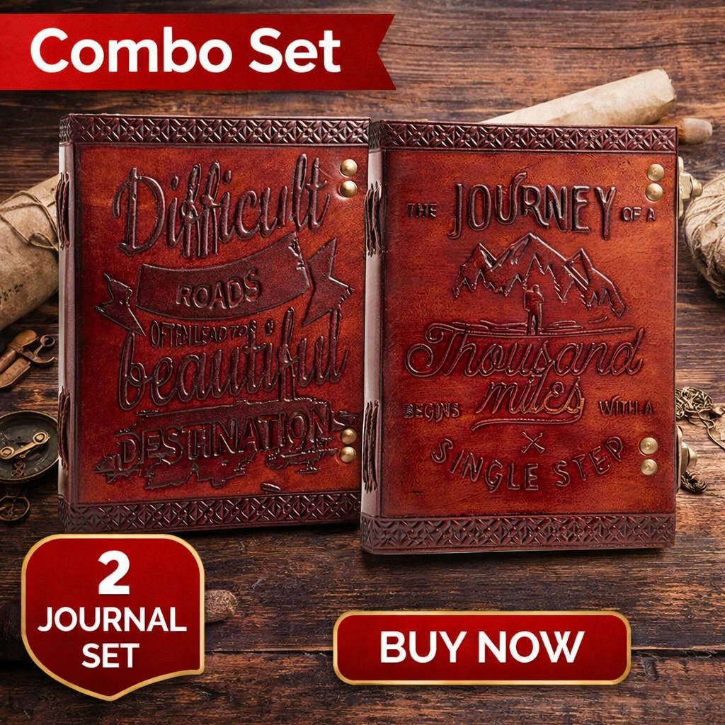 Leather Journal Handmade 7×5″ Diary Double Lock 200 Pages Buy 1 Get 1 Combo Set