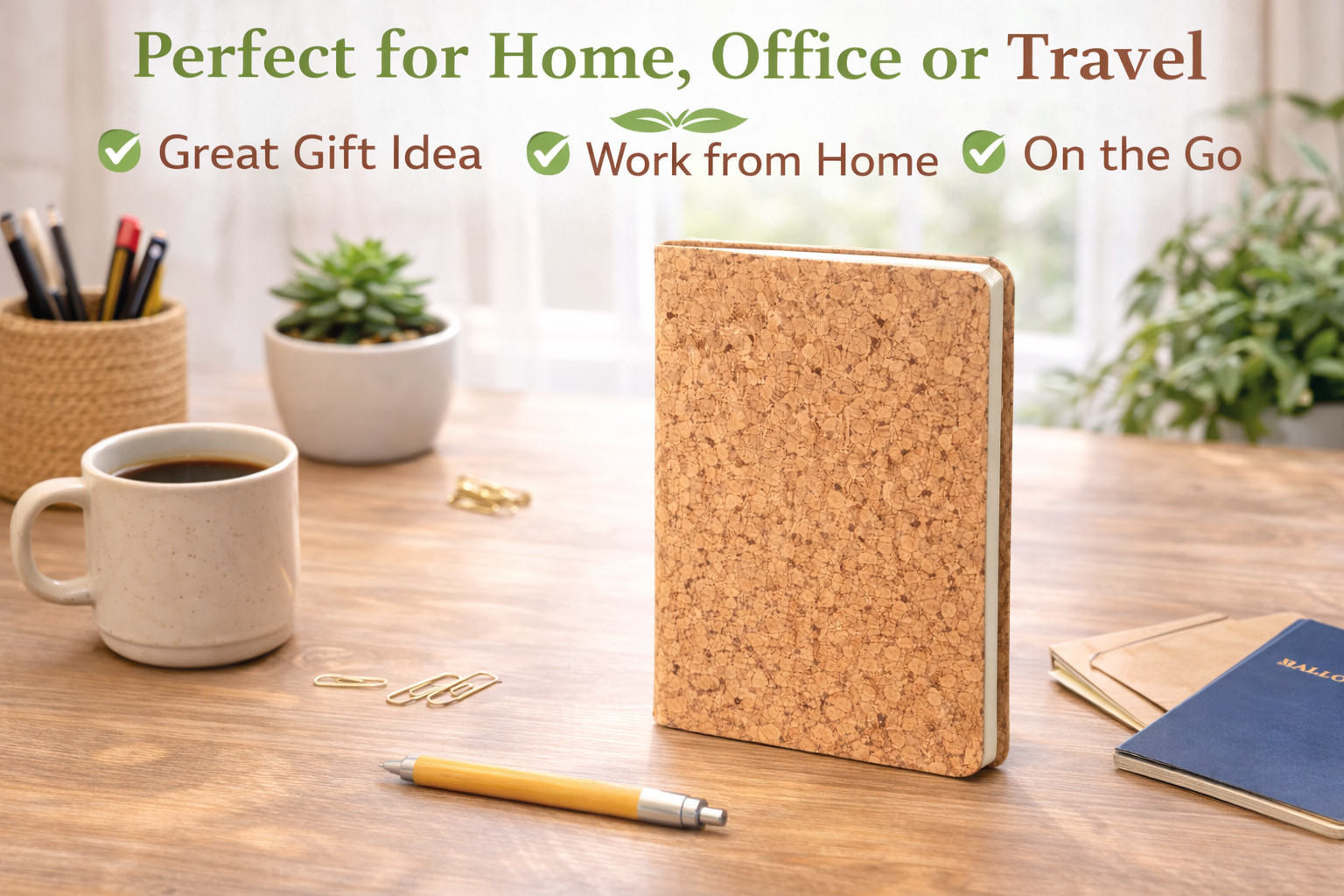Eco Friendly Cork Notebook | Recycled Paper Journal | Plastic Free Stationery