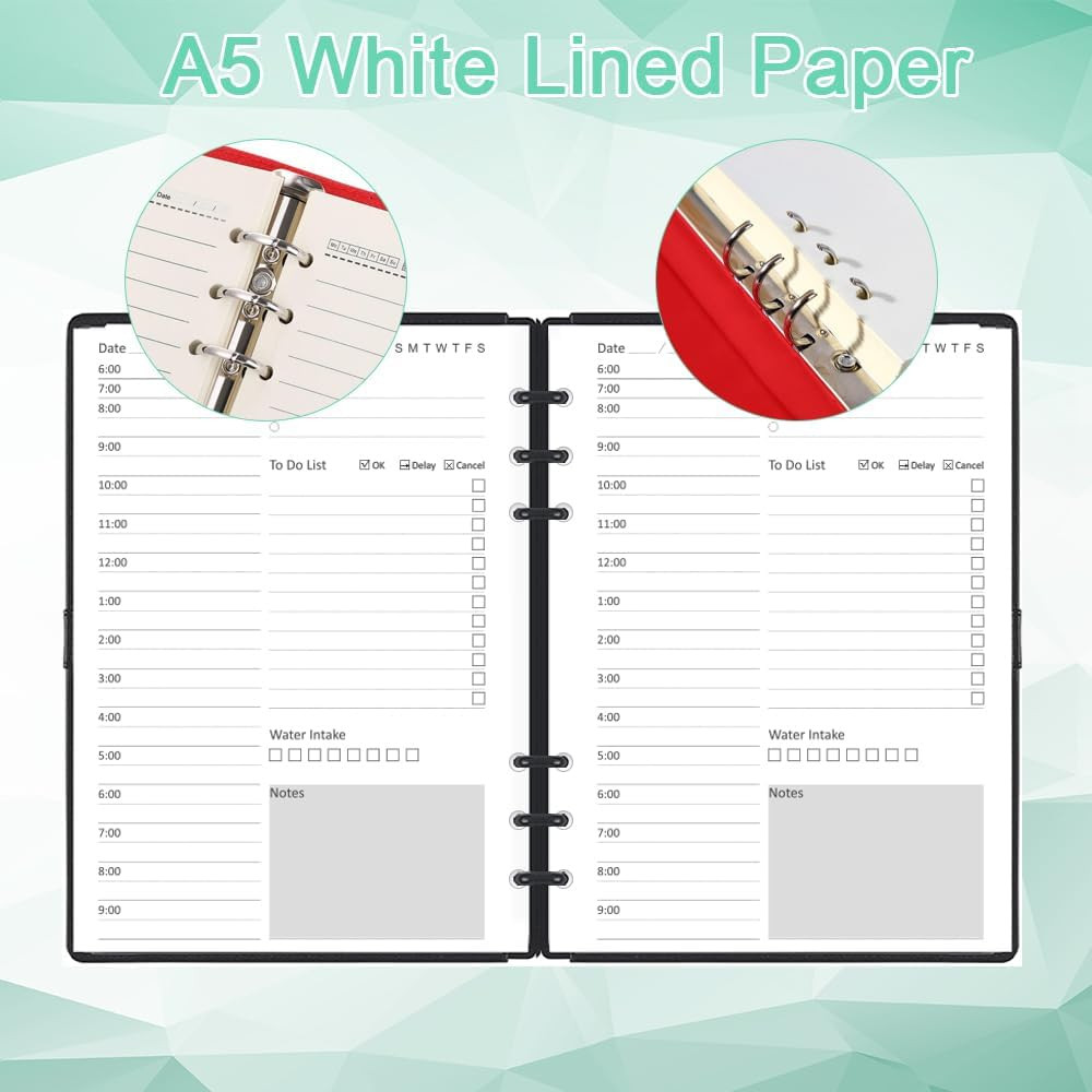 Undated Daily Planner Refill – A5 Planner Inserts, 100 Sheets/200 Pages, 6 Hole
