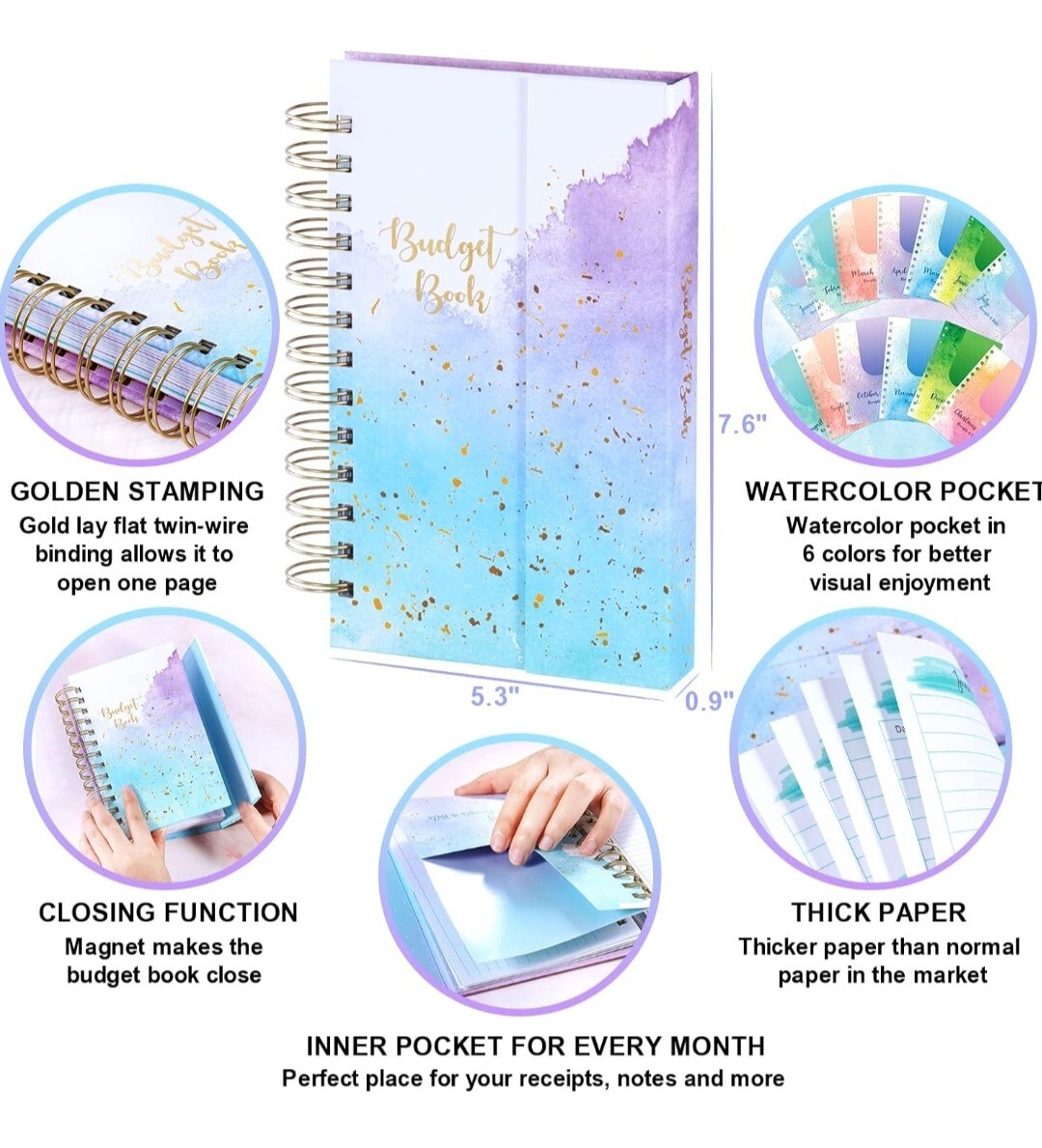 Budget Planner~12 Month Undated Budget Book~Expense Tracker~5.3″x7.6″ Pink/Blue
