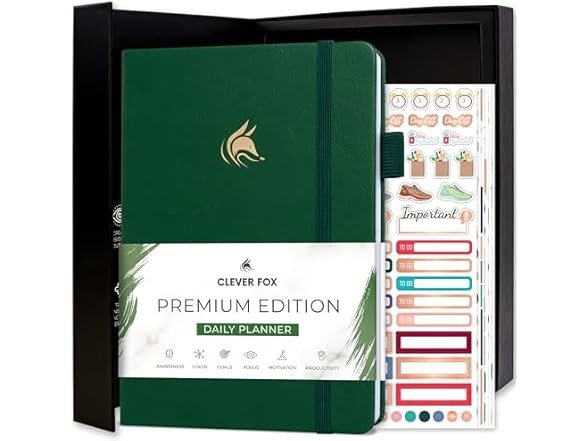 Clever Fox Daily Premium Planner & Goal Journal Forest Green A5 (5.8” x 8.3”)