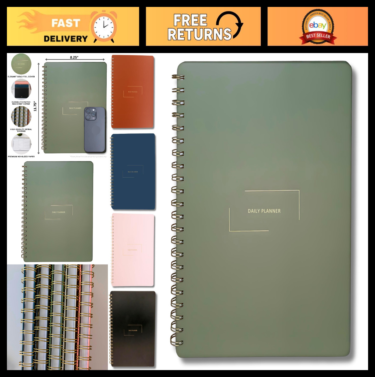 Undated Daily Planner 8.25″x11.75″ | To Do List Notebook | ADHD Organizer | Prod