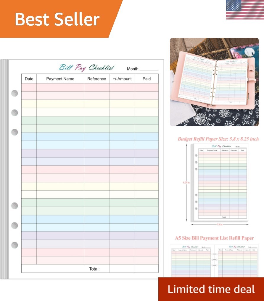 Payment Refills – 50 Sheets/100 Pages Colorful Monthly Budget Forms for A5 Bi…