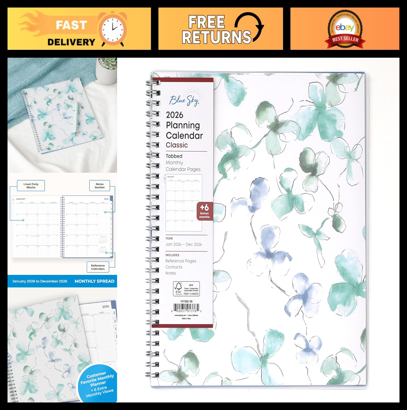 2026 Monthly Planner Calendar – Jan-Dec, 8″x10″, Flexible Cover, Laminated Tabs,
