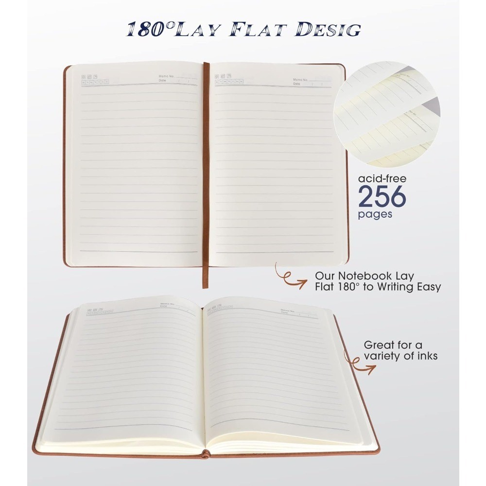 A5 Leather Journal Notebook, 256 Pages Hardcover Lined Notebook for Writing,