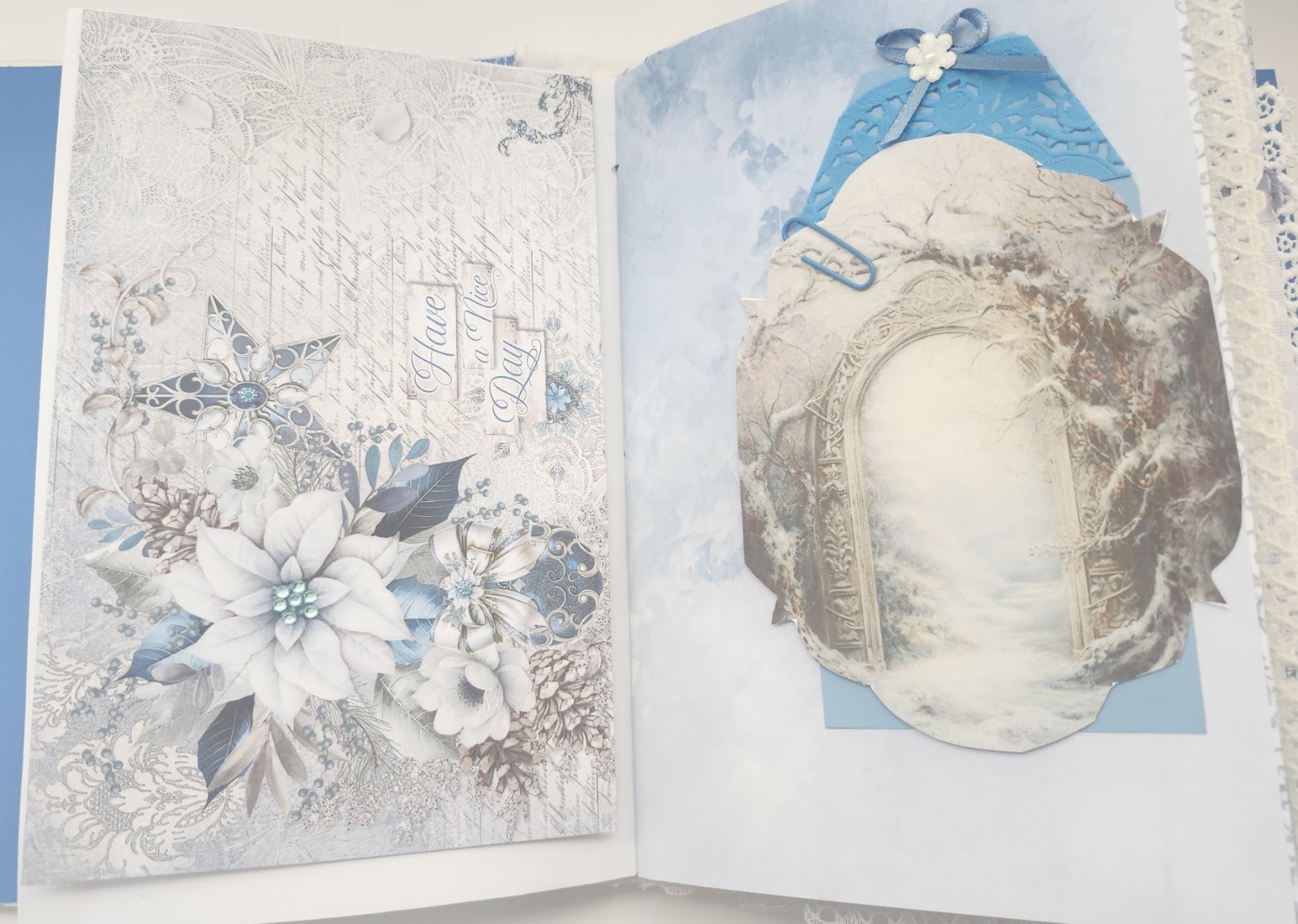 “WINTER JOURNEY” Handmade XL Journal Bejeweled Wintry Blues Keepsake 98pgs