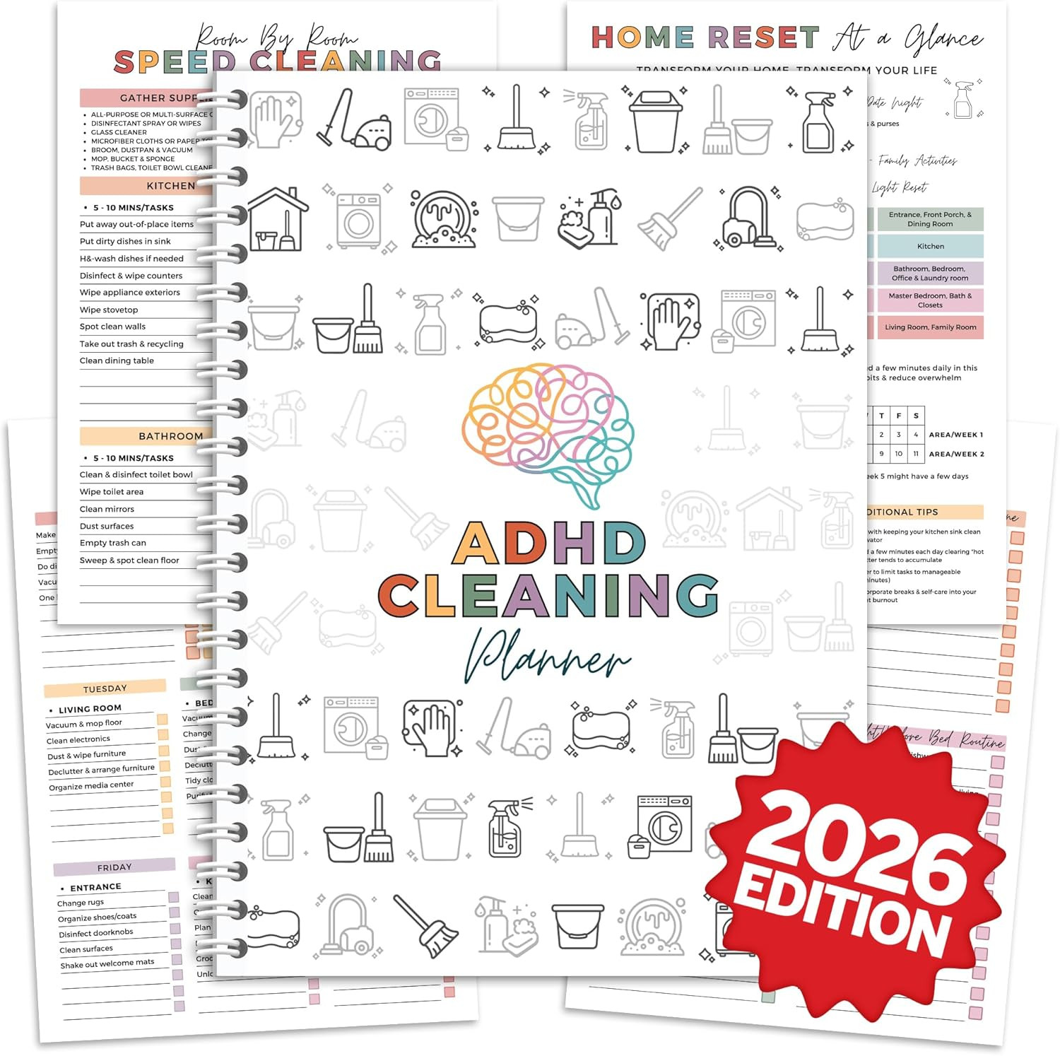 ADHD Cleaning and Organizing Planner House Chore Checklist 5.8 x 8.3 inch