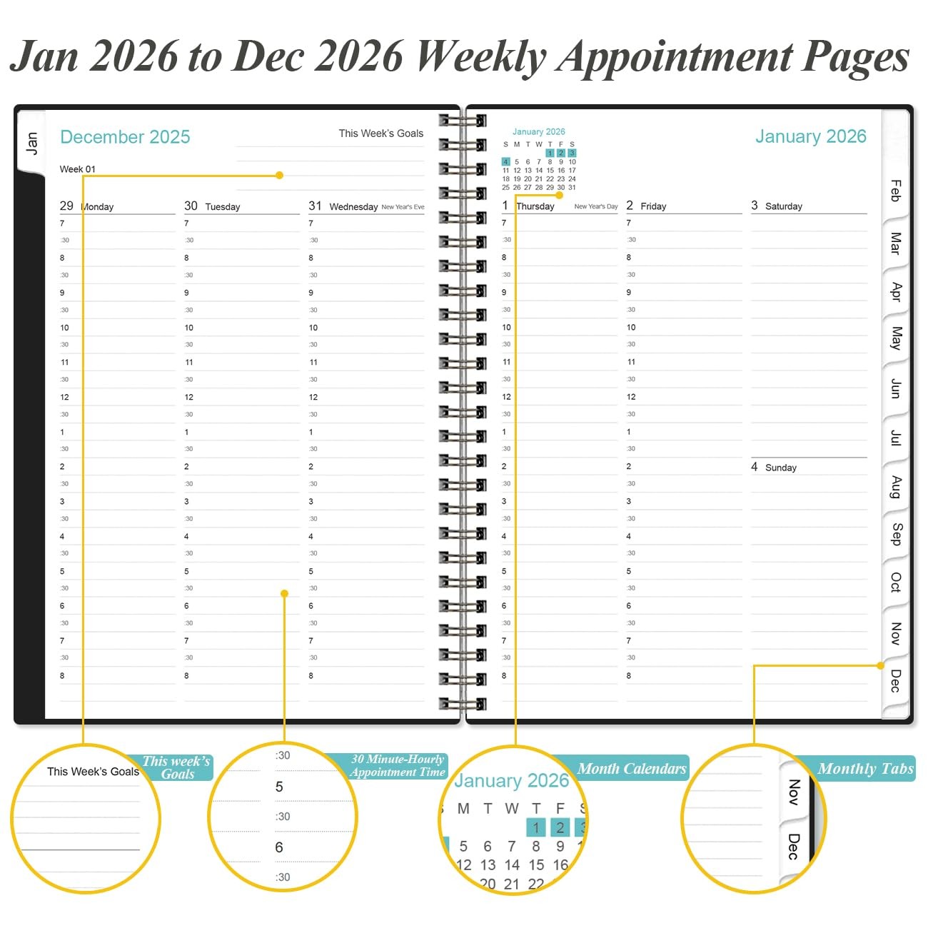 2026 Appointment Book – 2026 Daily Hourly Planner from January 2026 – Decembe…