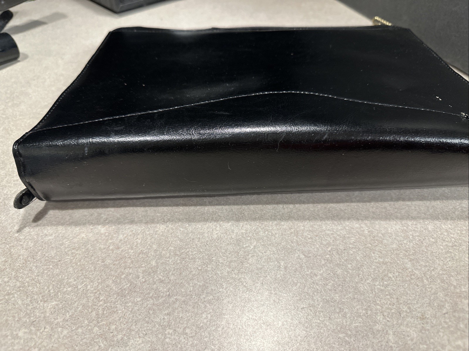 Vintage 1994 90s Black LEATHER 3 RING BINDER/NOTE BOOK Organizer Briefcase