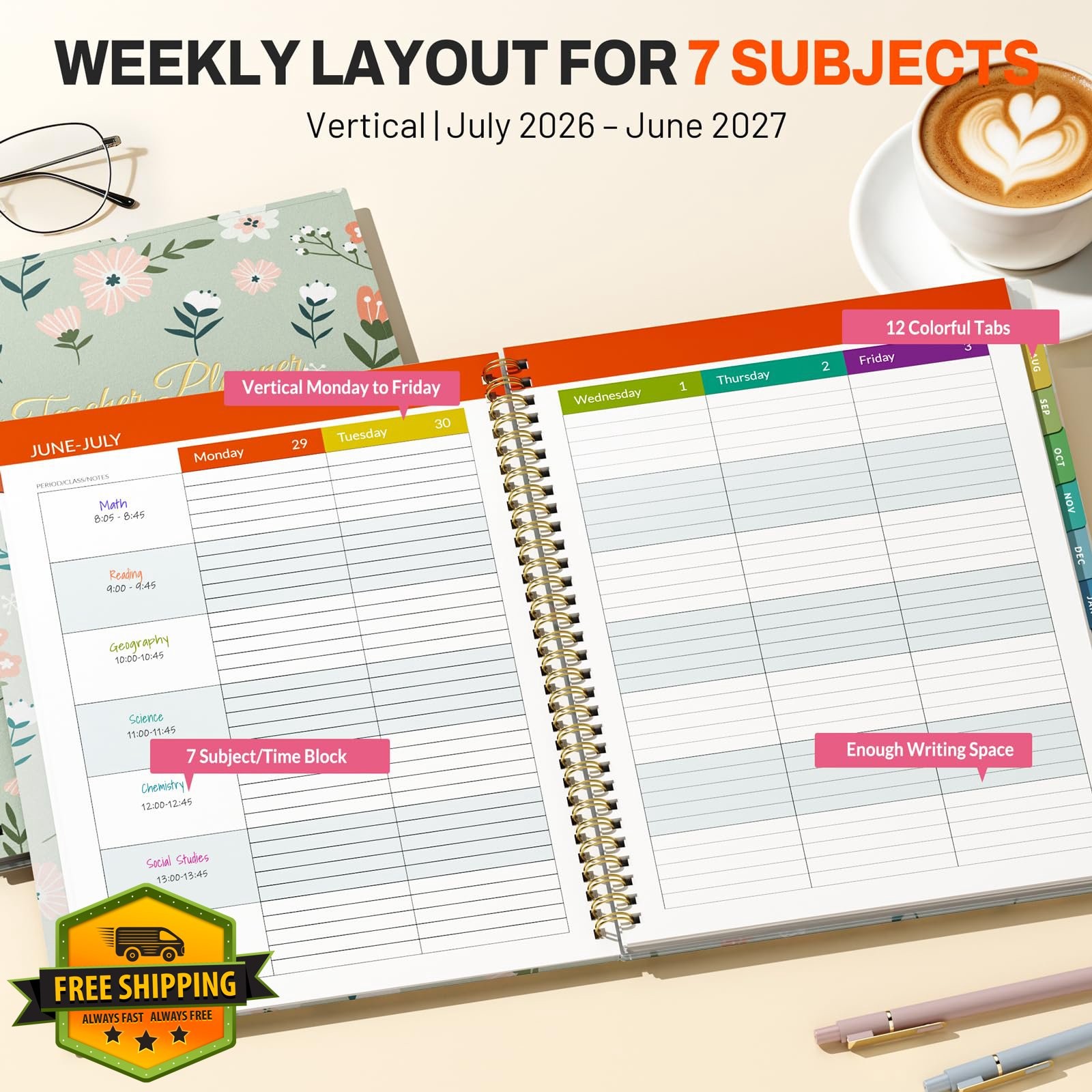 SUNEE Teacher Planner 2026-2027 Wildflower Green