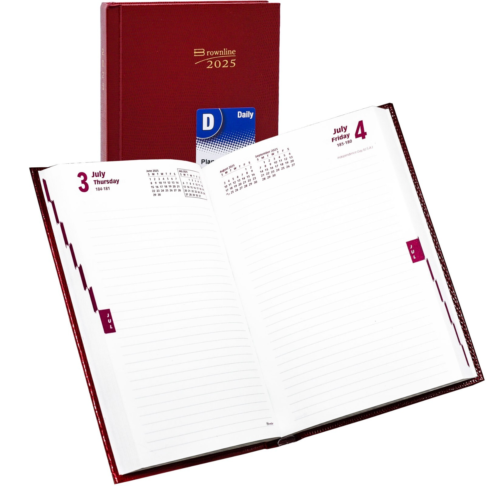 2025 Brownline CB387.RED Daily Planner Diary, Hard Cover, 7-1/2 x 5″