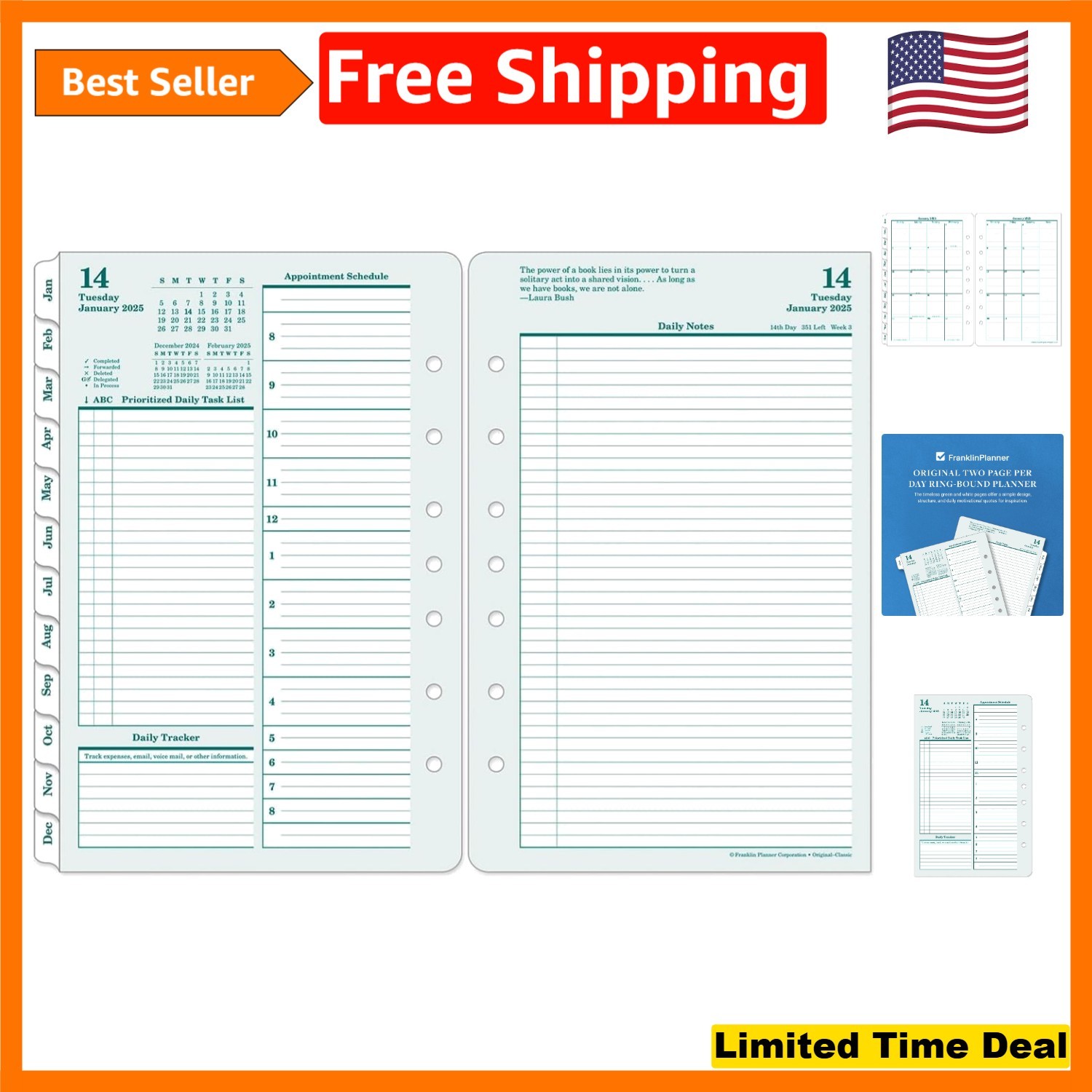 2025 Classic Two-Page Per Day Ring-Bound Planner for Inspired Organization