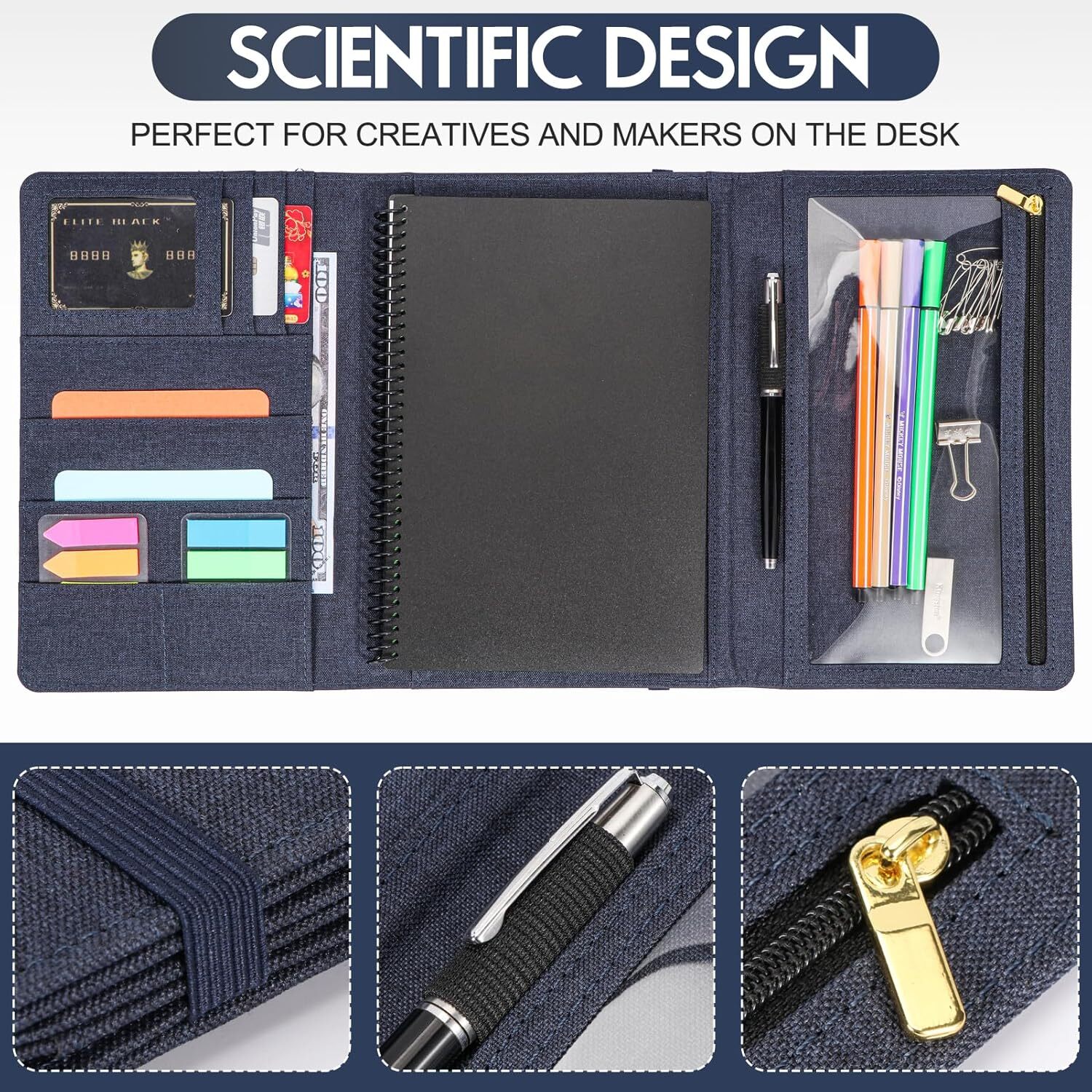 Trifold Blue Notebook Cover Waterproof A5 Size Organizer For Rocketbook Moles…