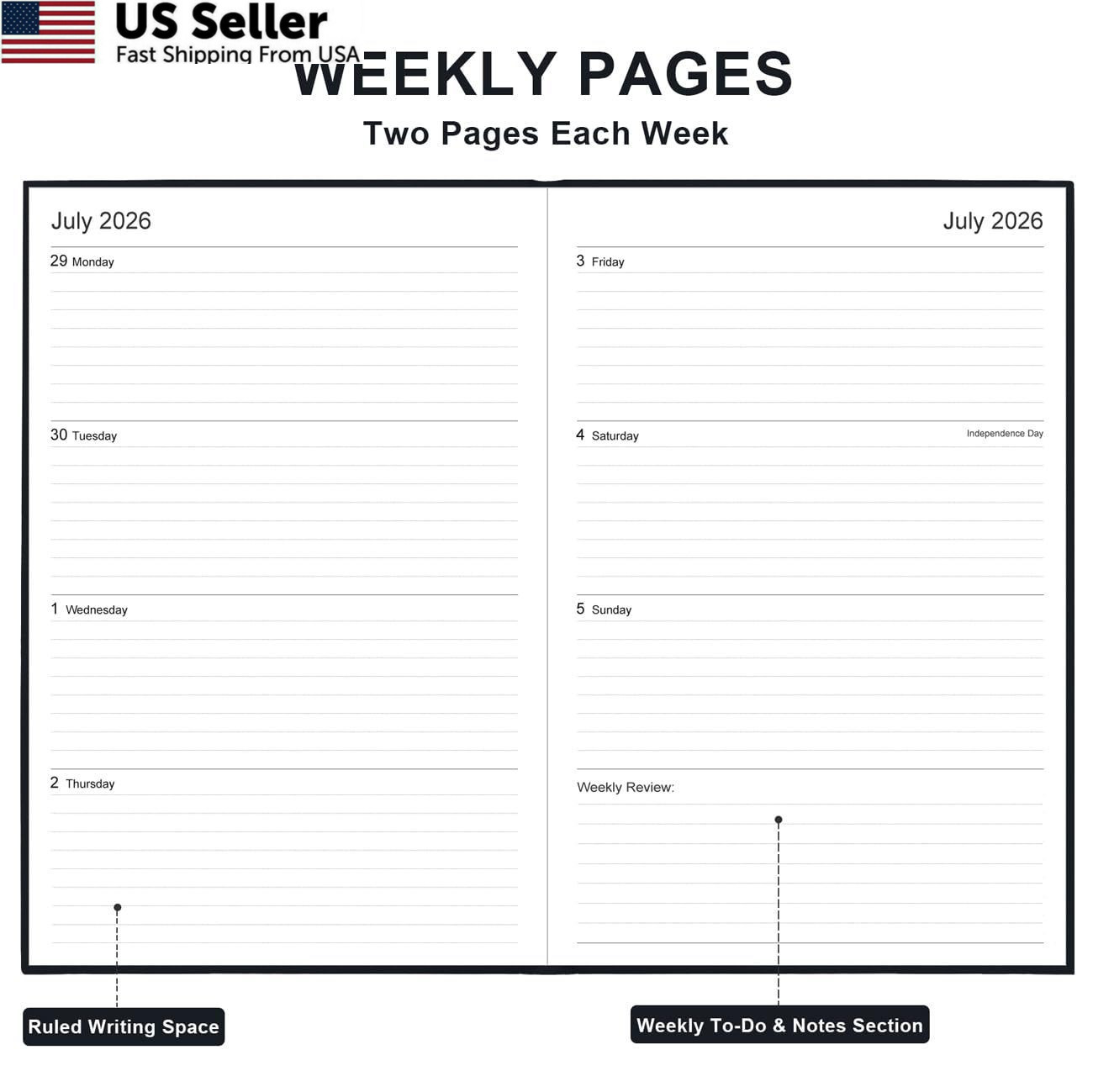 2026-2027 Planner – Weekly & Monthly from July 5.8″ x 8.4″, Black