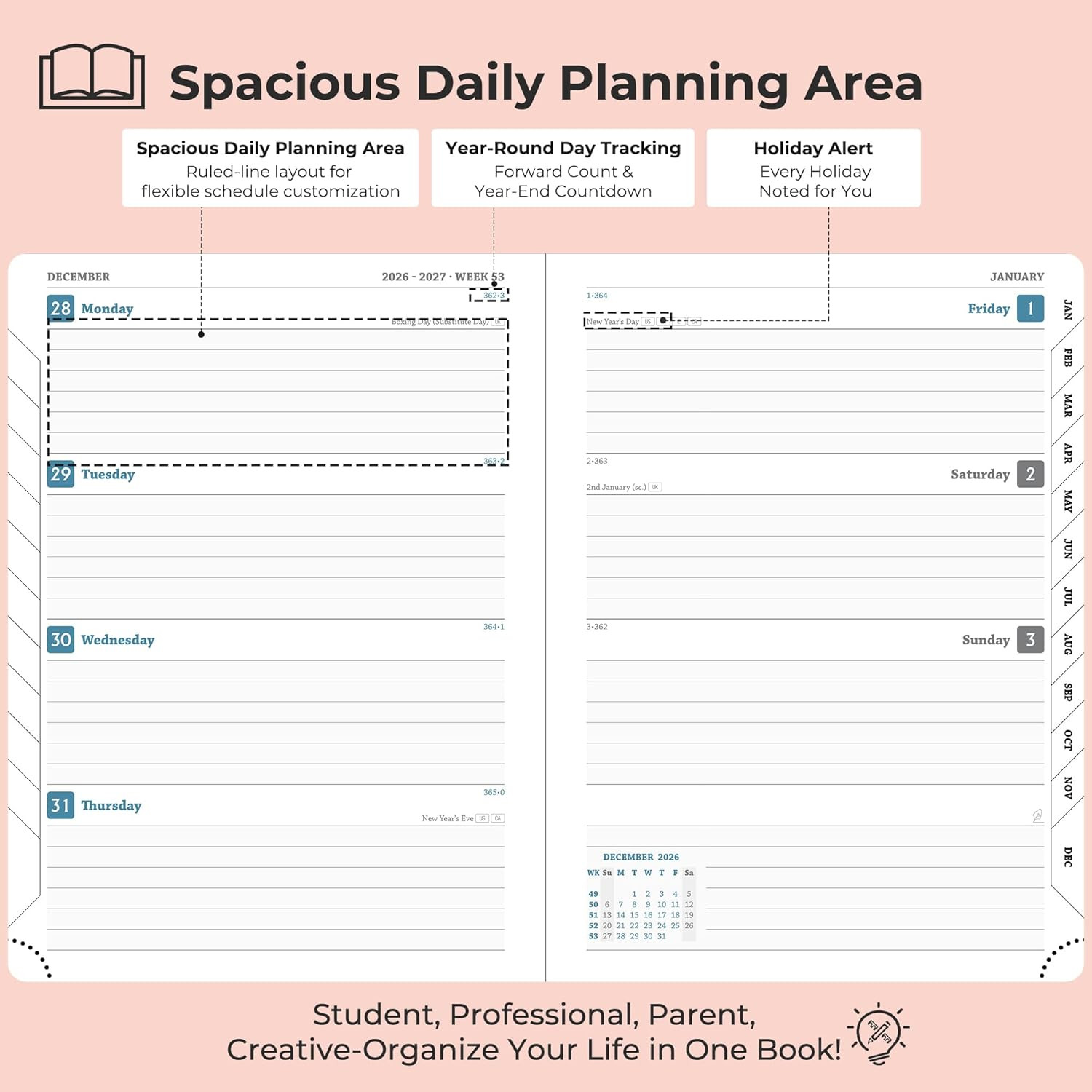 Planner 2026-2027 Daily Weekly and Monthly,8.5″X6.5″,18 Months Spiral Bound Cale
