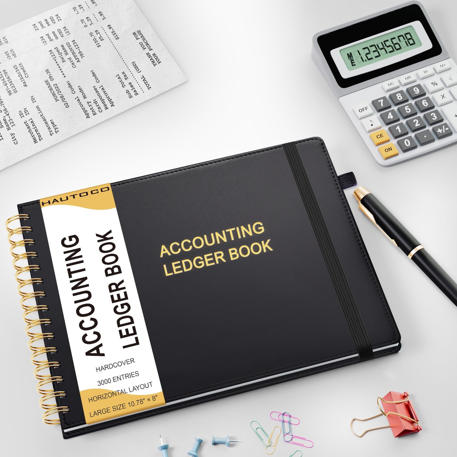 HAUTOCO Hardcover Accounting Ledger Book for Small Business Bookkeeping Black