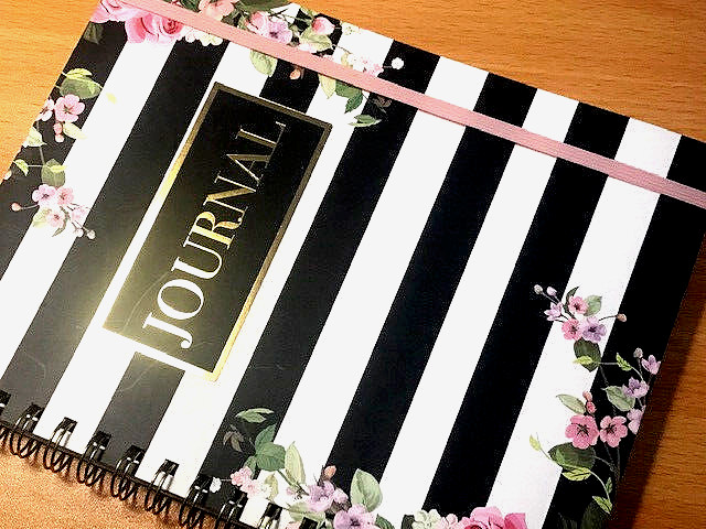Lovely, Flowery Black & White Striped Journal Pink Elastic Band Closure~Book NEW