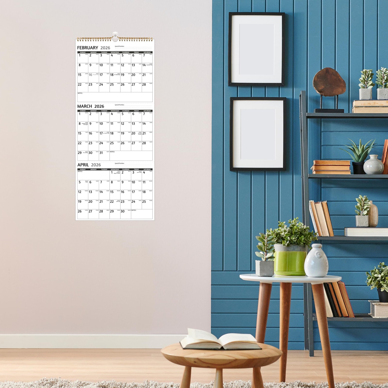 2026 Wall Calendar – 3 Month 2026 Vertical, Jan 2026 – Dec Black