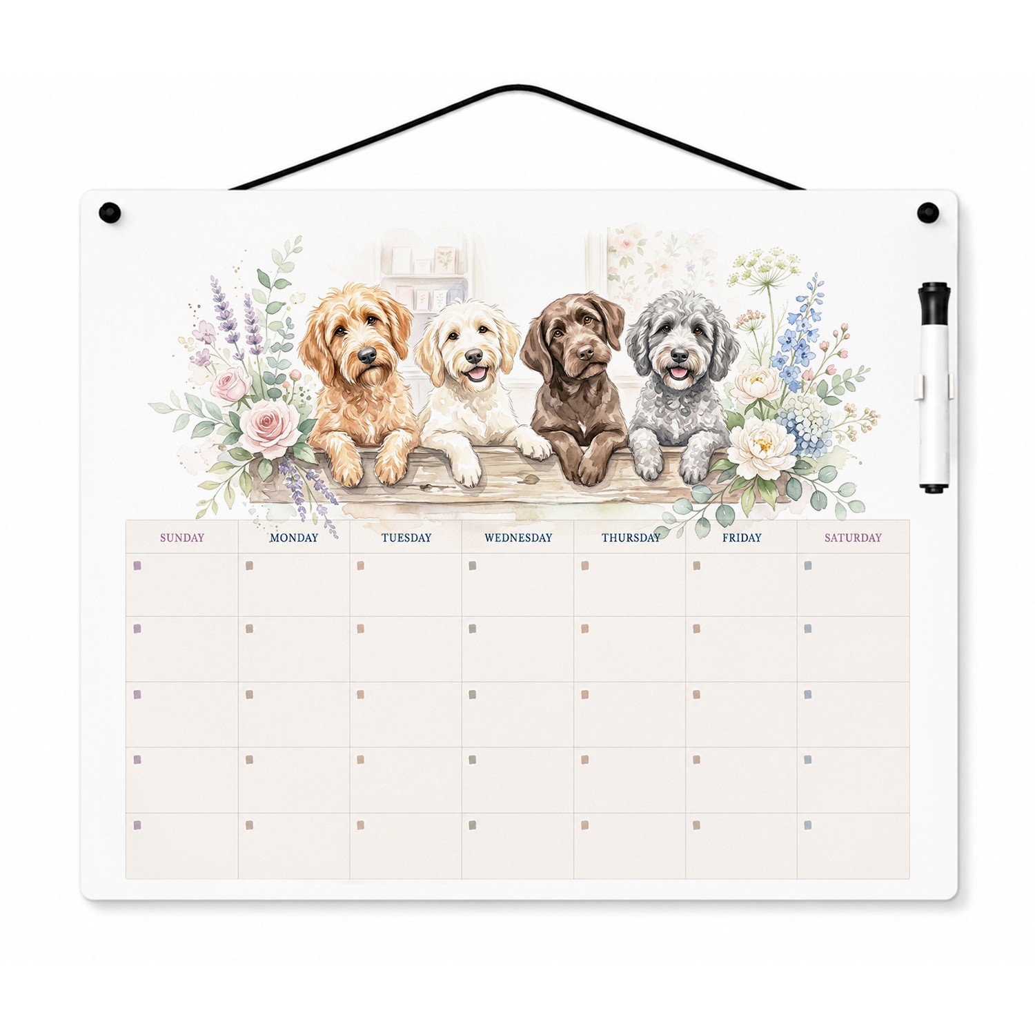 Labradoodle Dry Erase Calendar Board