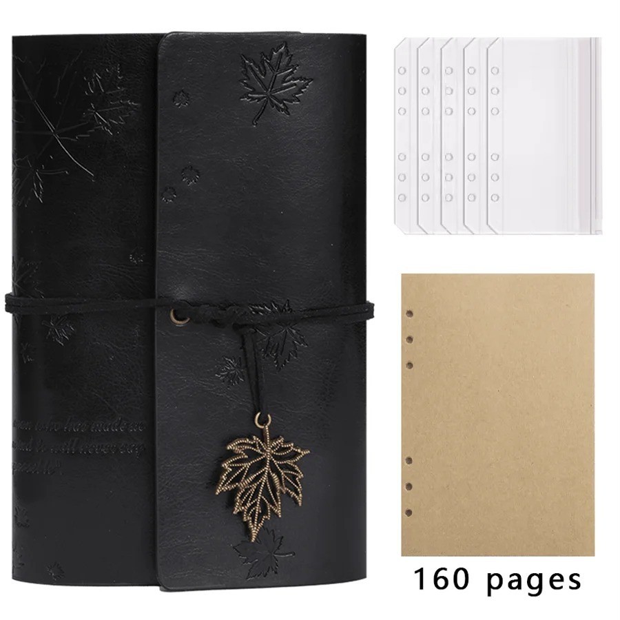 Vintage Spiral Ring Journal Leather Cover Kraft Paper Travel Diary Gift