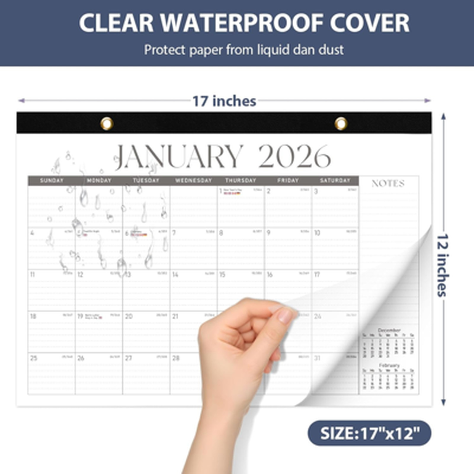 Desk Calendar 2026 Large Wooden Cover 17 x 12 Inches Monthly Wall Office School