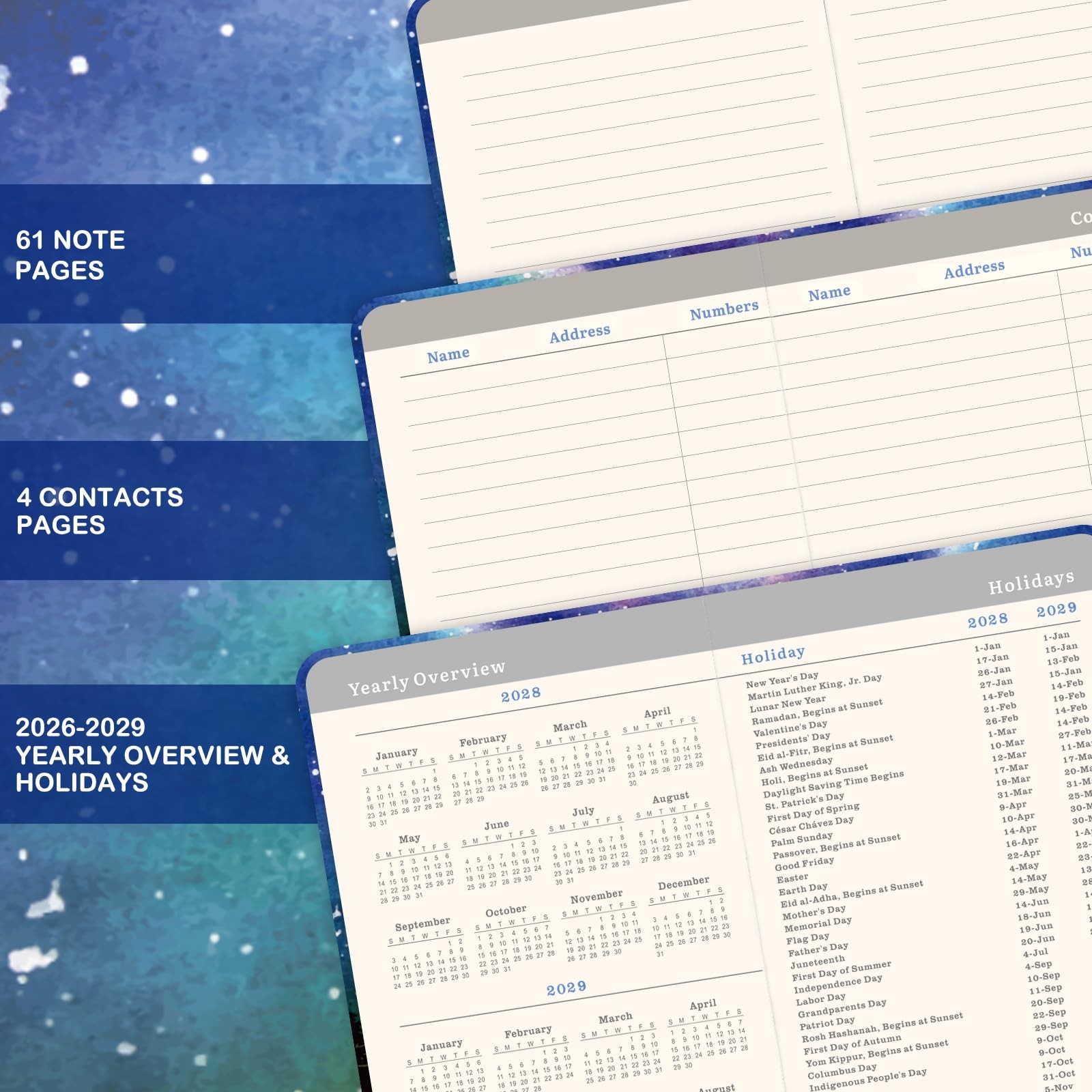 2026-2029 Pocket Planner/Calendar – 3 Year Monthly 3.8 x 6.4 inches, Colorful