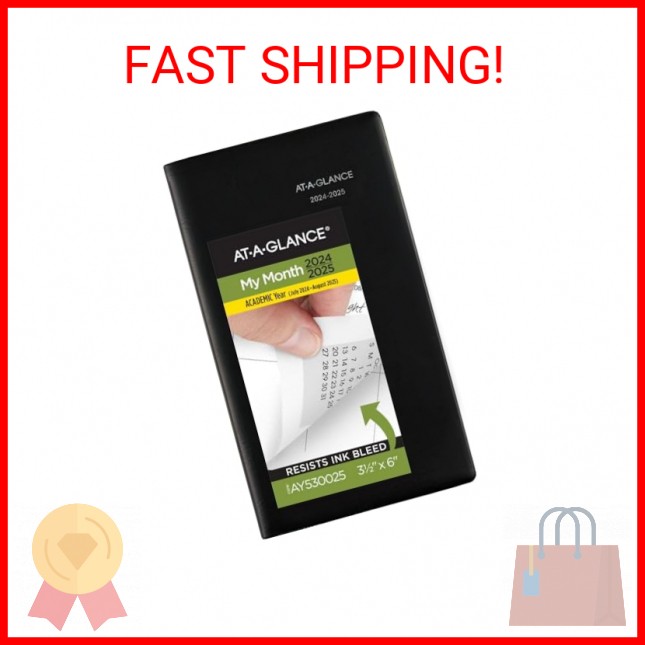 AT-A-GLANCE Planner 2024-2025 Academic, Monthly Pocket Planner, 3-1/2″ x 6″, Fle