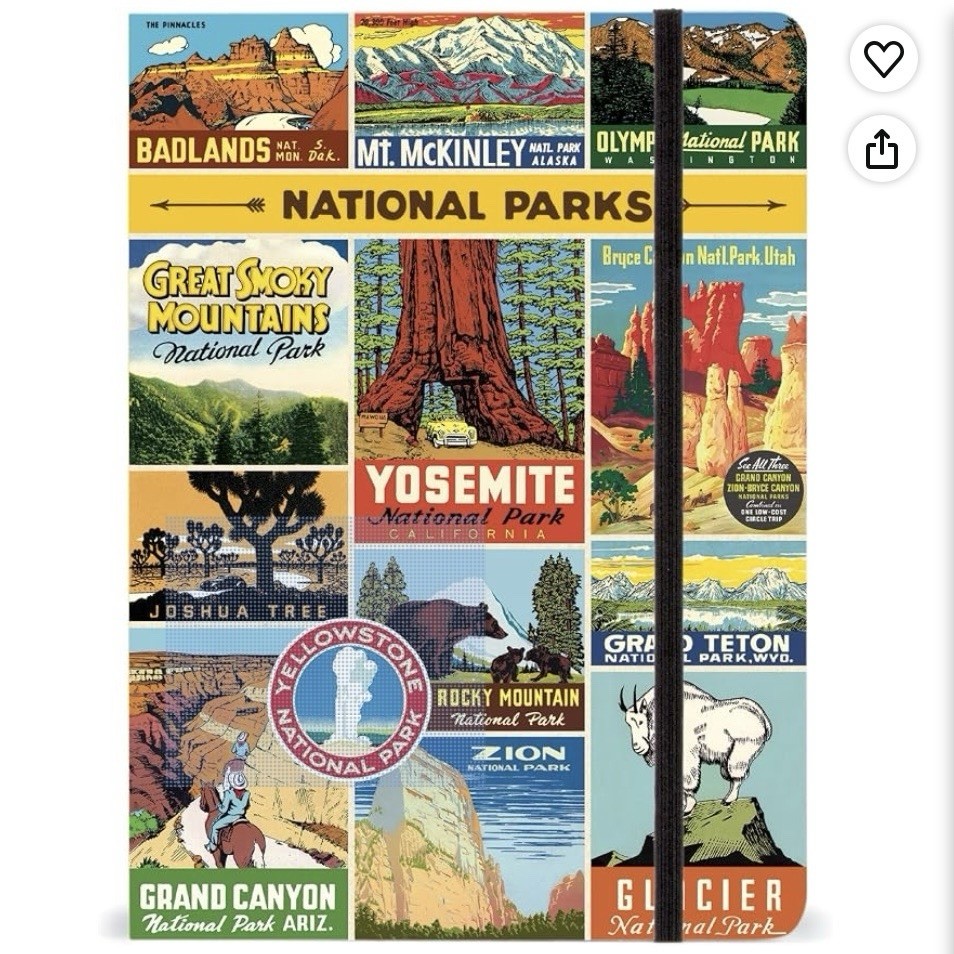 National Parks Travel Journal Hiking Notebook Vintage Poster Art Elastic Closure