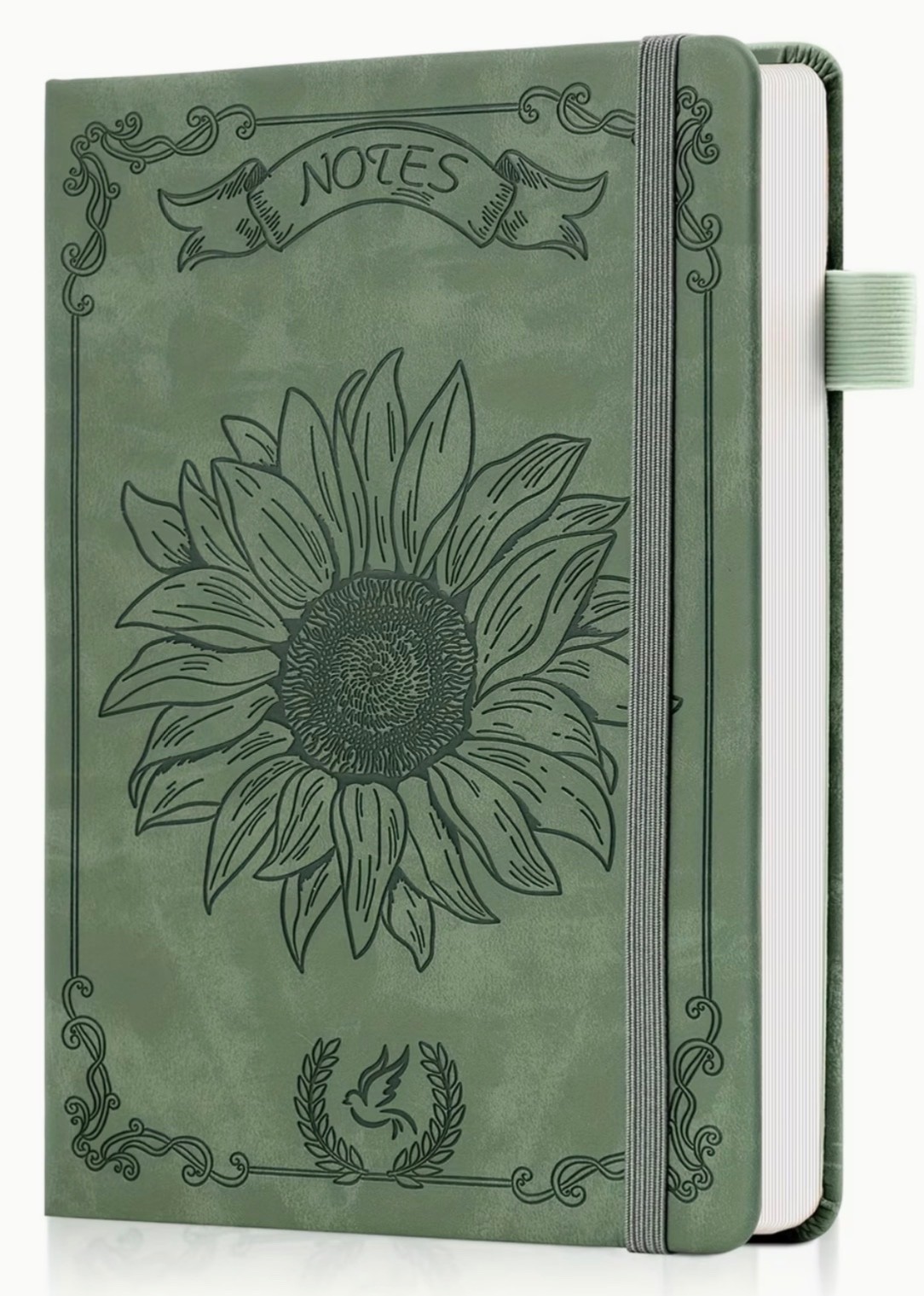 Green Sunflower Leather Journal 5.7×8.3″ College Ruled 100GSM Lay Flat