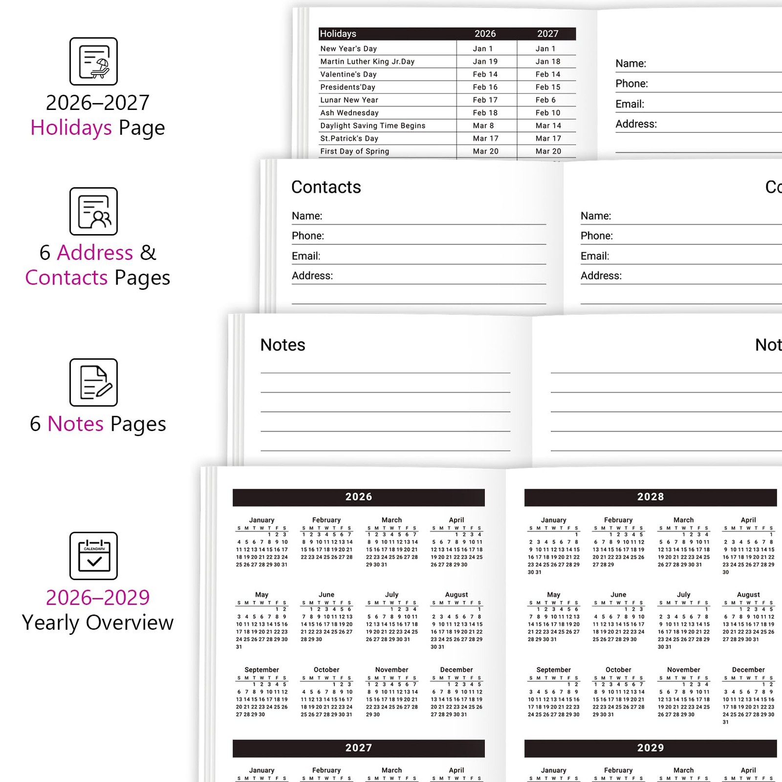 2026-2027 Pocket Calendar Monthly Planner Mini Portable Organizer