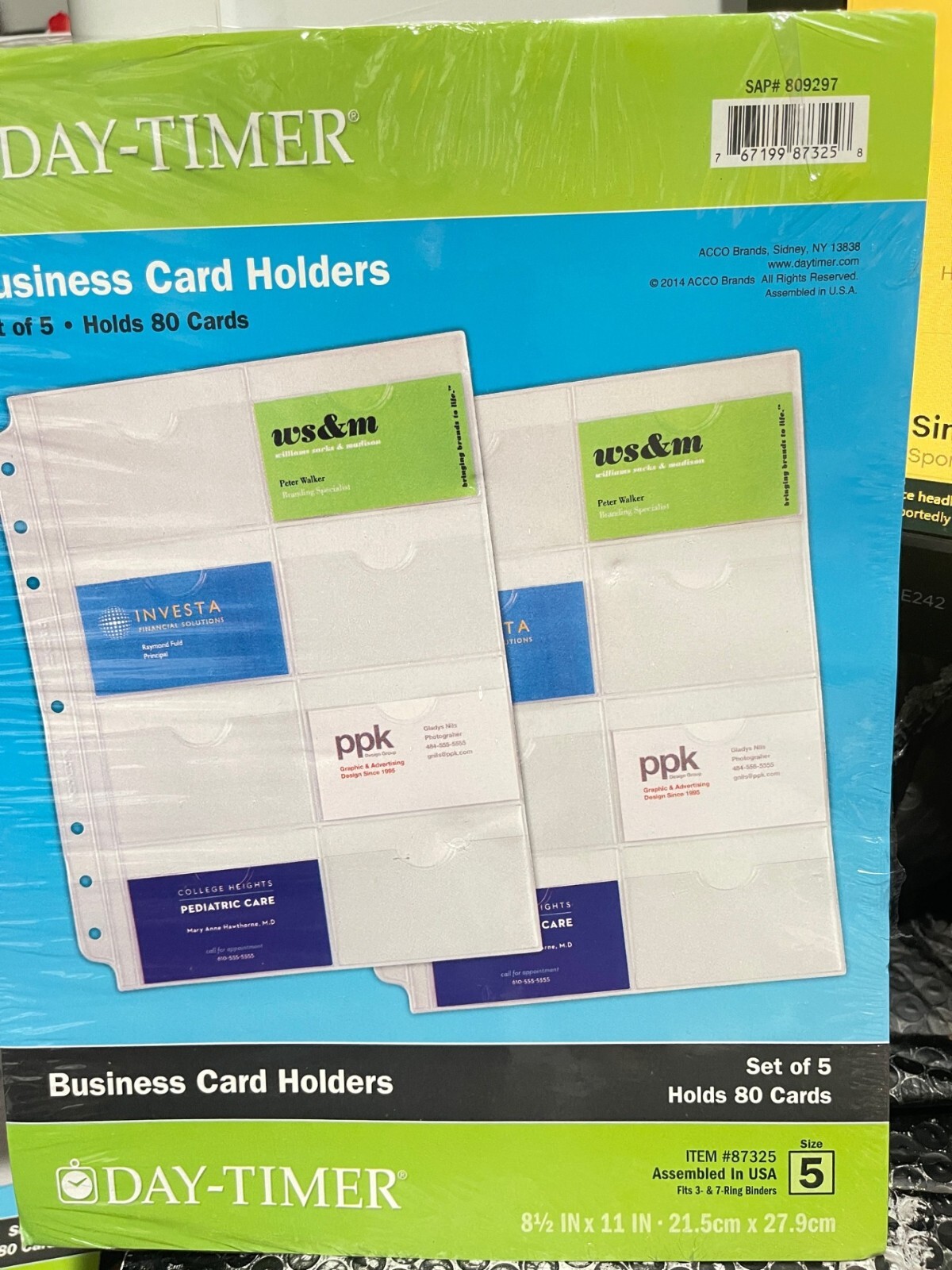 Day-Timer 809297 Business Card Holders 80 Cards Looseleaf Planners 8 1/2 x 11U12