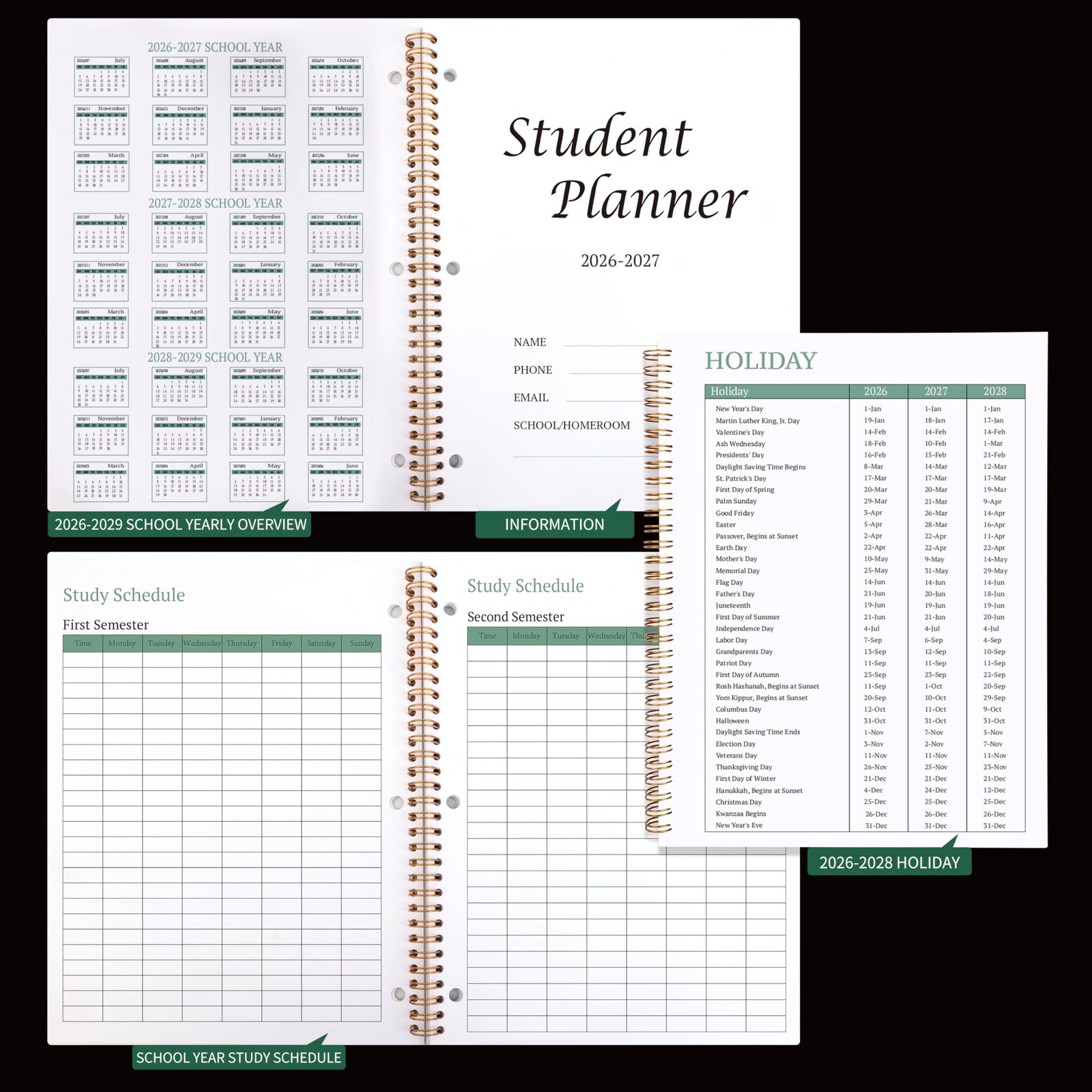 Student Planner 2026-2027 – Monthly and Weekly School 8.2″ x 10.7″, black