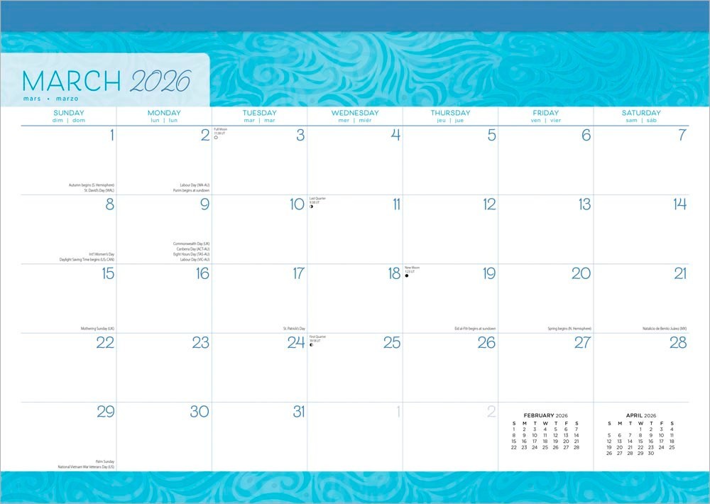 Seaside Currents | 2026 17×12 Inch Monthly Desk Pad Calendar
