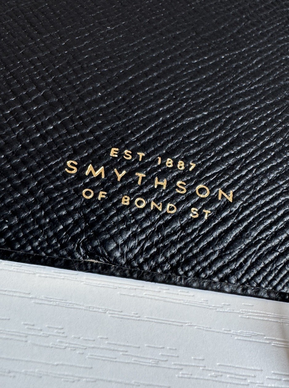 Unused Smythson of Bond Street Featherweight Black Leather Pocket Notebook