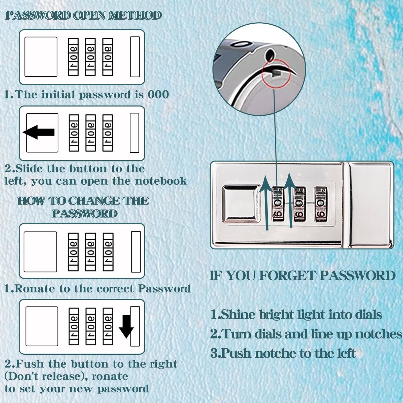 Locking Journal Diary with lock, Password Combination Notebook Journal Blue