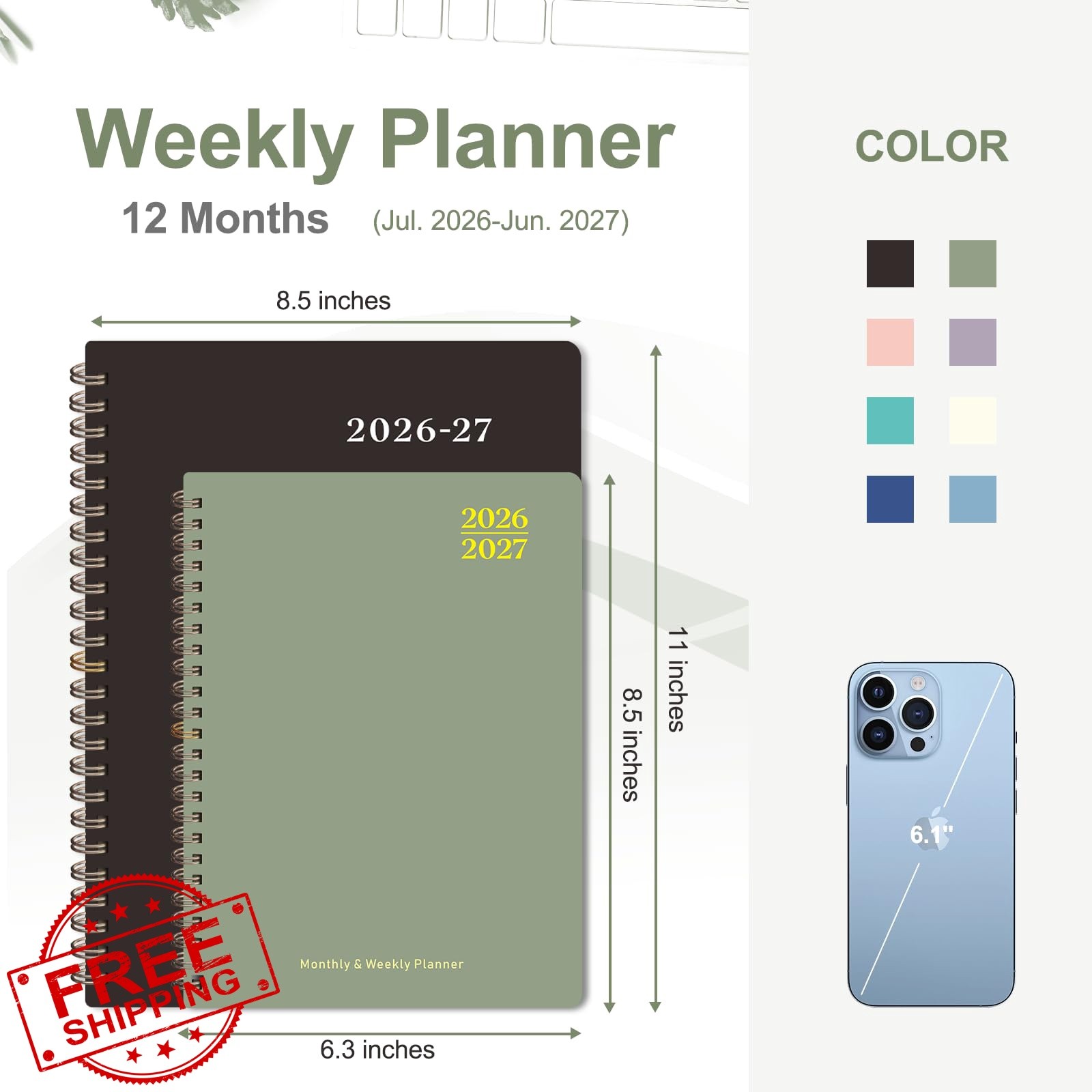 VALOME planner 2026-2027, green, 6.3″x8.5″