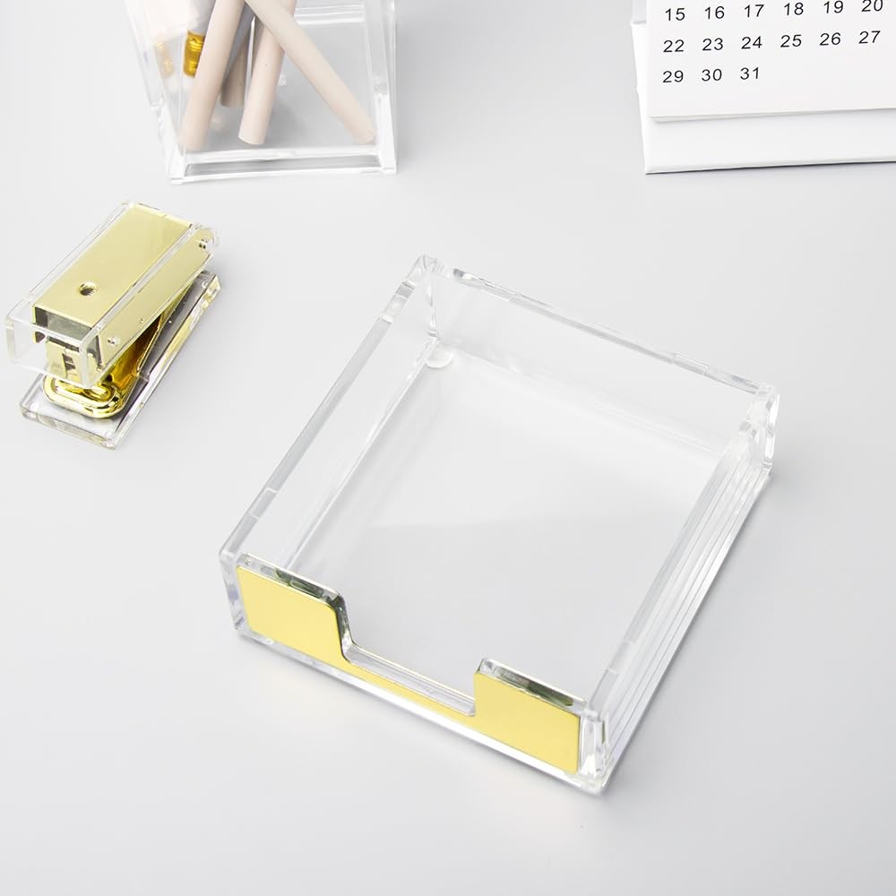 NatSumeBasics Gold Sticky Note Holder Clear Acrylic Yellow Pure Tone