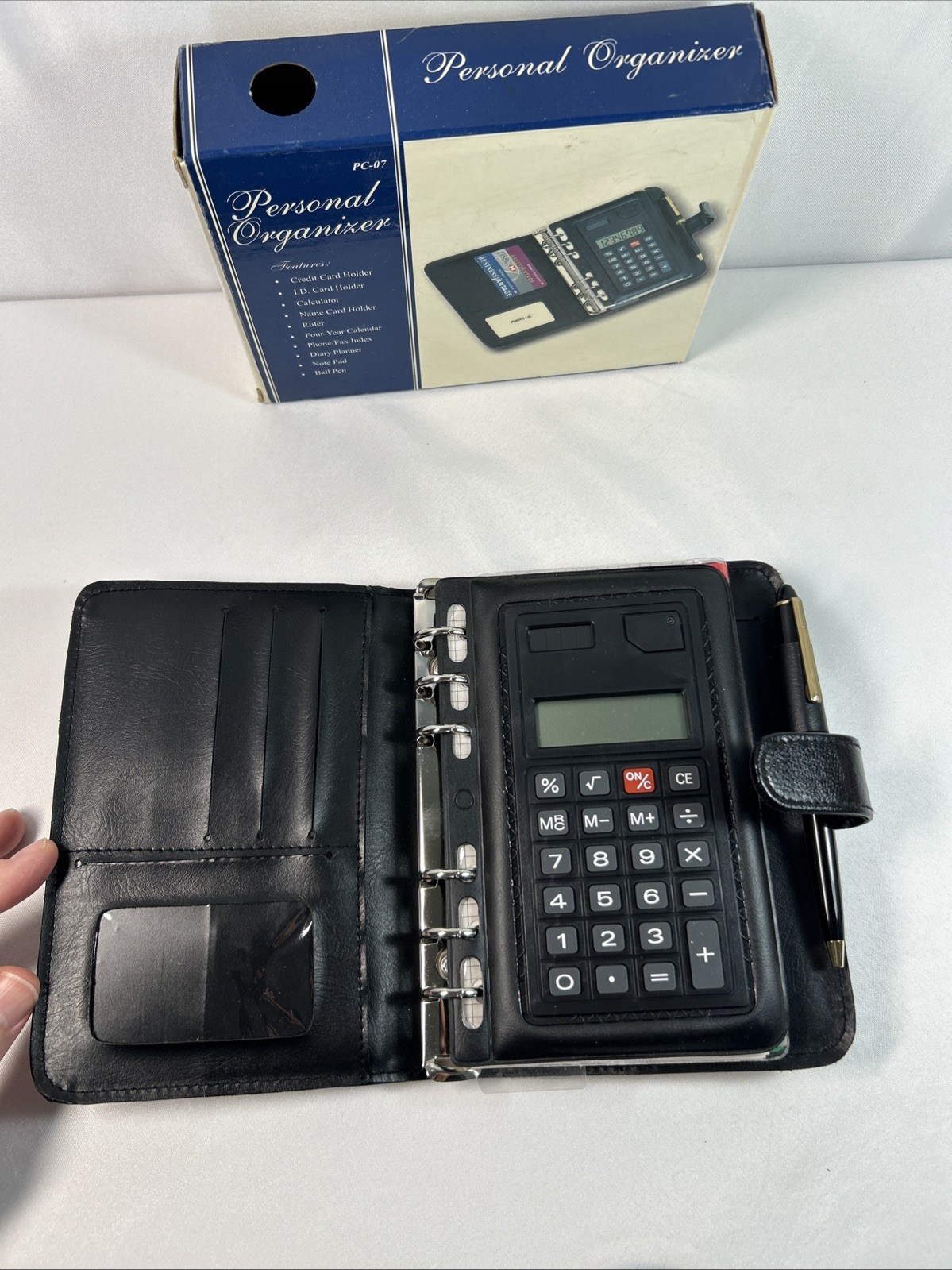 Black Business Leather Personal Calculator Organizer Folder Memo