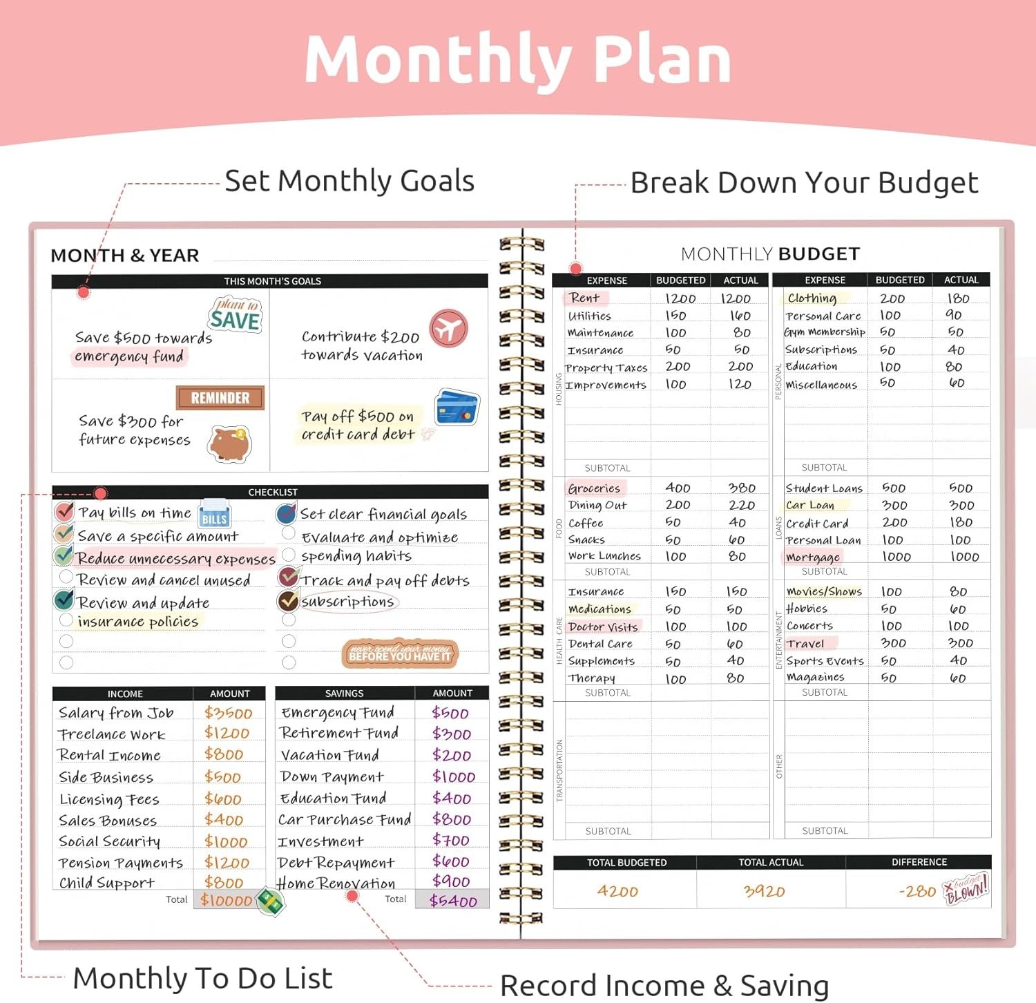 Budget Planner – Monthly Budget Book with Expense Tracker Notebook, Undated B…